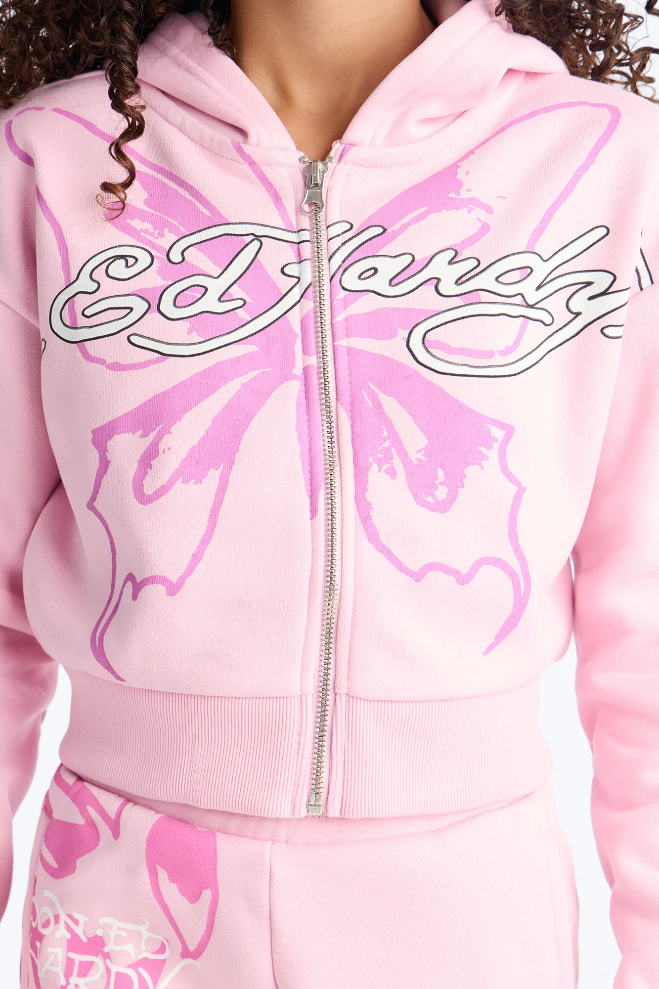 Mini Ed Hardy Butterfly Fleece Zip Hoodie - Pink - Image 3