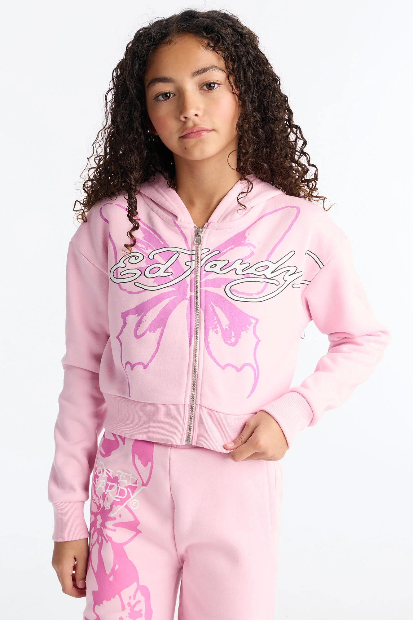 Mini Ed Hardy Butterfly Fleece Zip Hoodie - Pink - Image 4