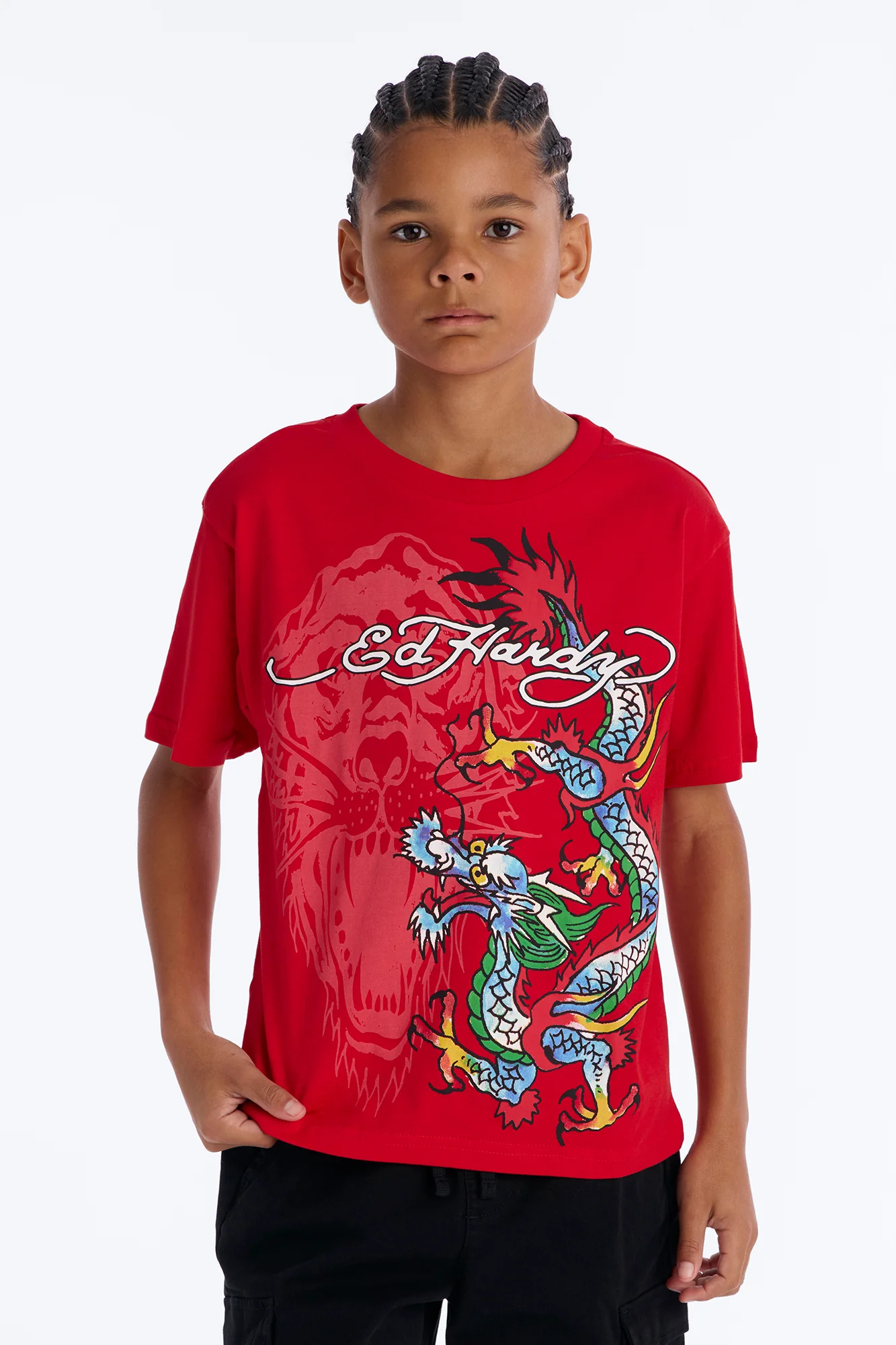 Mini Ed Hardy Daring Dragon Front/Back Short Sleeve Tee - Red - Image 3