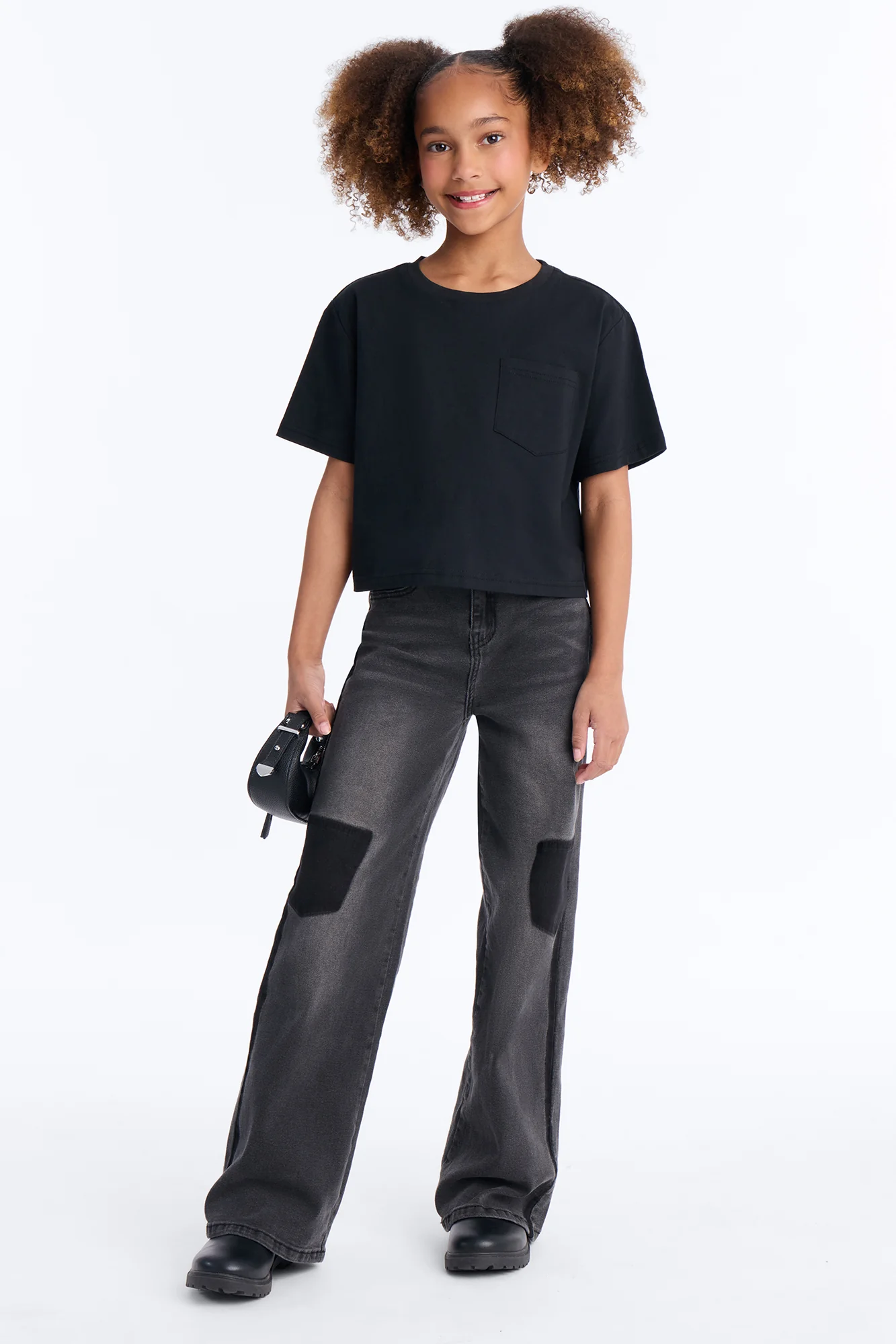 Mini Elisa Relaxed Crop Tee - Black - Image 2