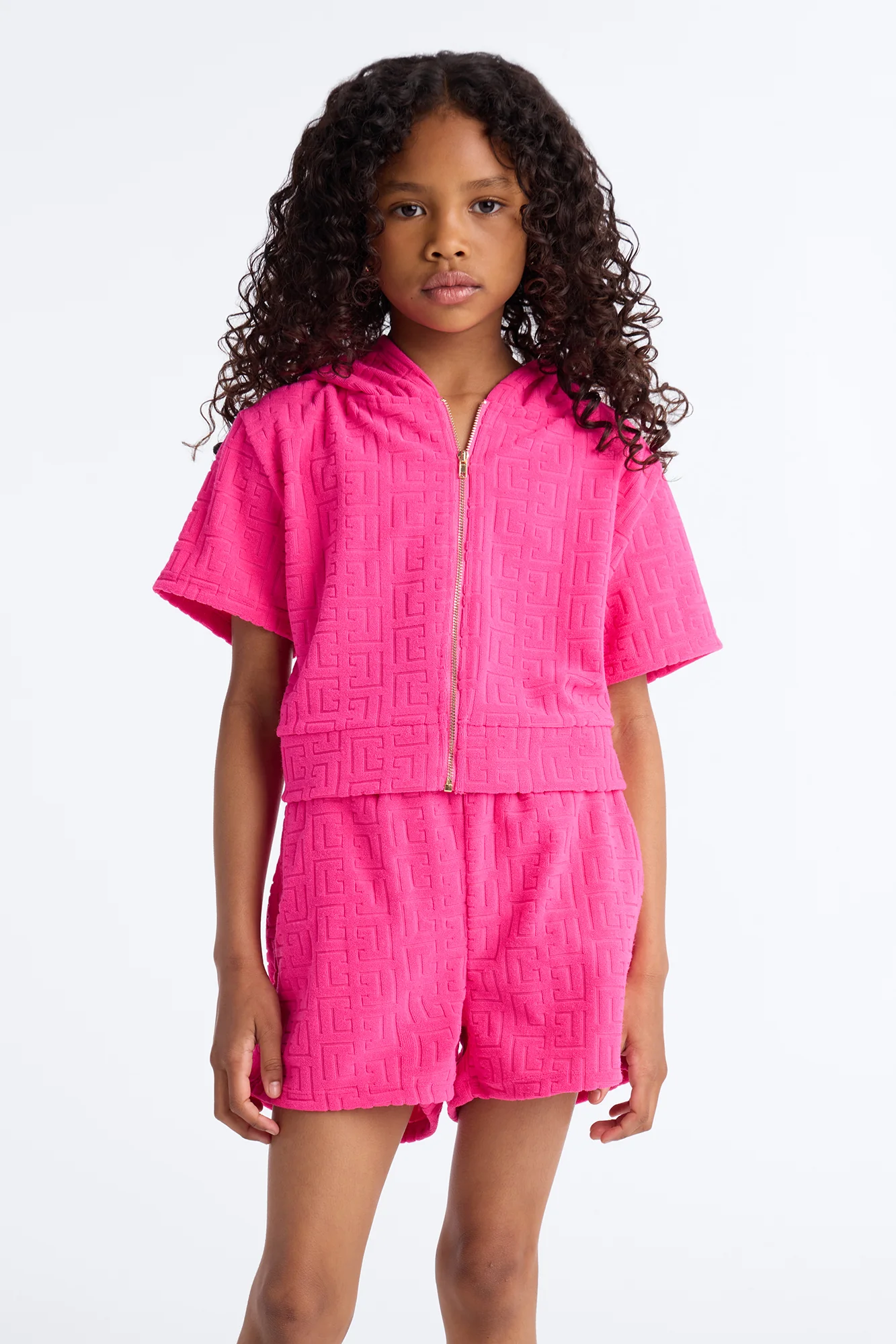 Mini Elyna Terry Cloth Short Set - Hot Pink