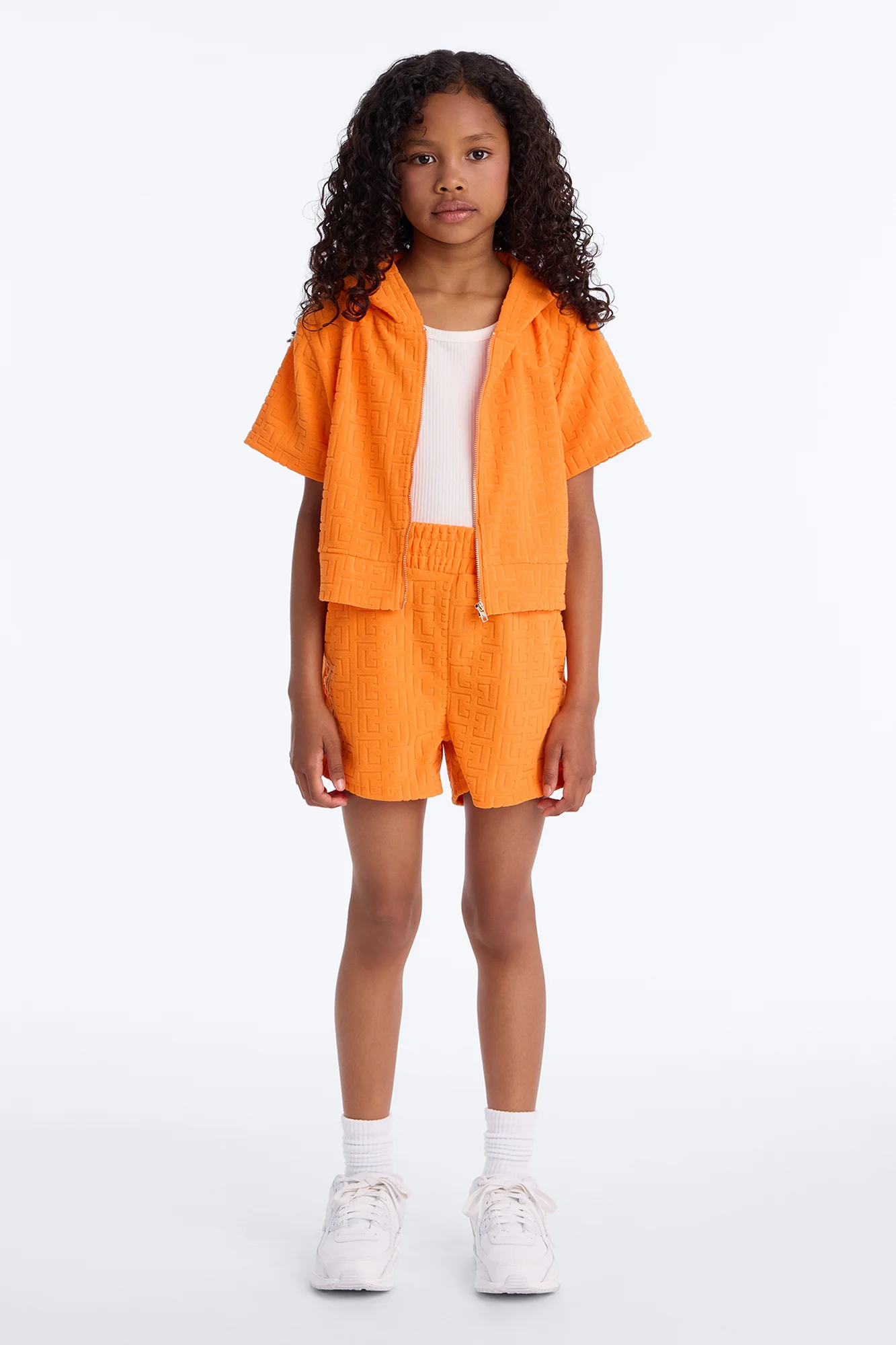 Mini Elyna Terry Cloth Short Set - Orange - Image 3