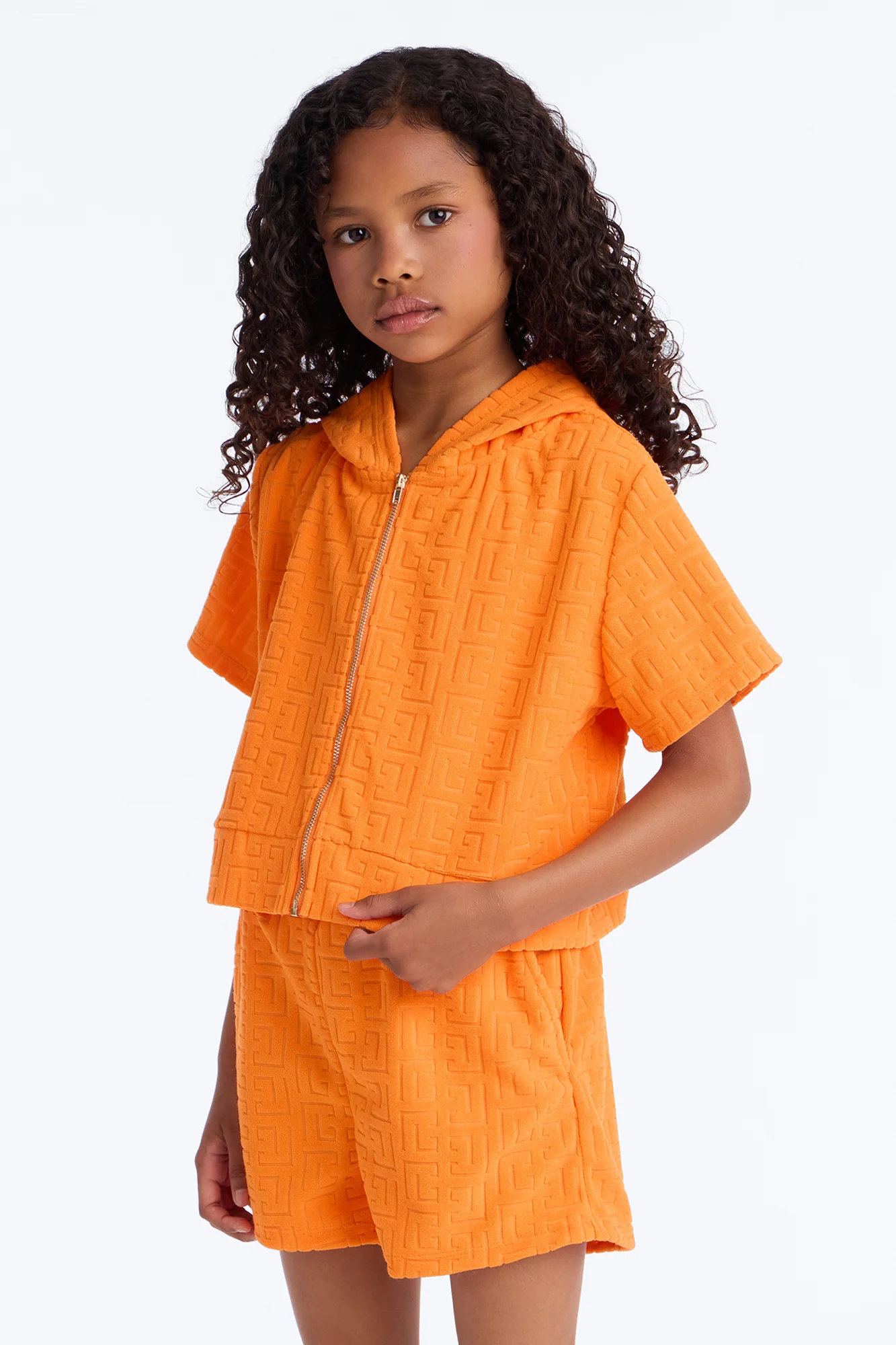 Mini Elyna Terry Cloth Short Set - Orange - Image 4