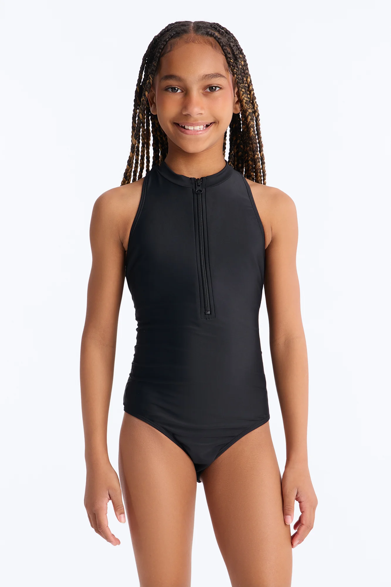 Mini Evelyn Zip Up 1 Piece Swimsuit - Black