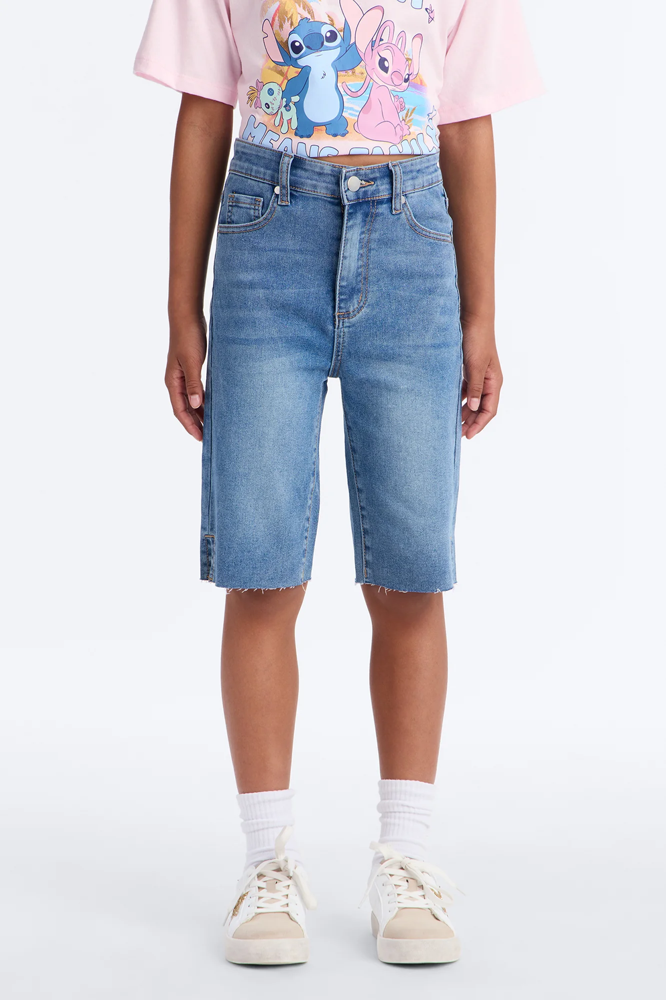 Mini Everything's Good Super Stretch Denim Bermudas - Medium Blue Wash