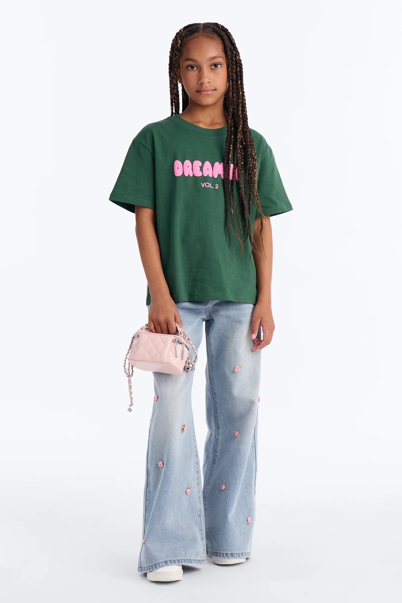 Mini Fabulous Floral Wide Leg Jeans - Medium Wash