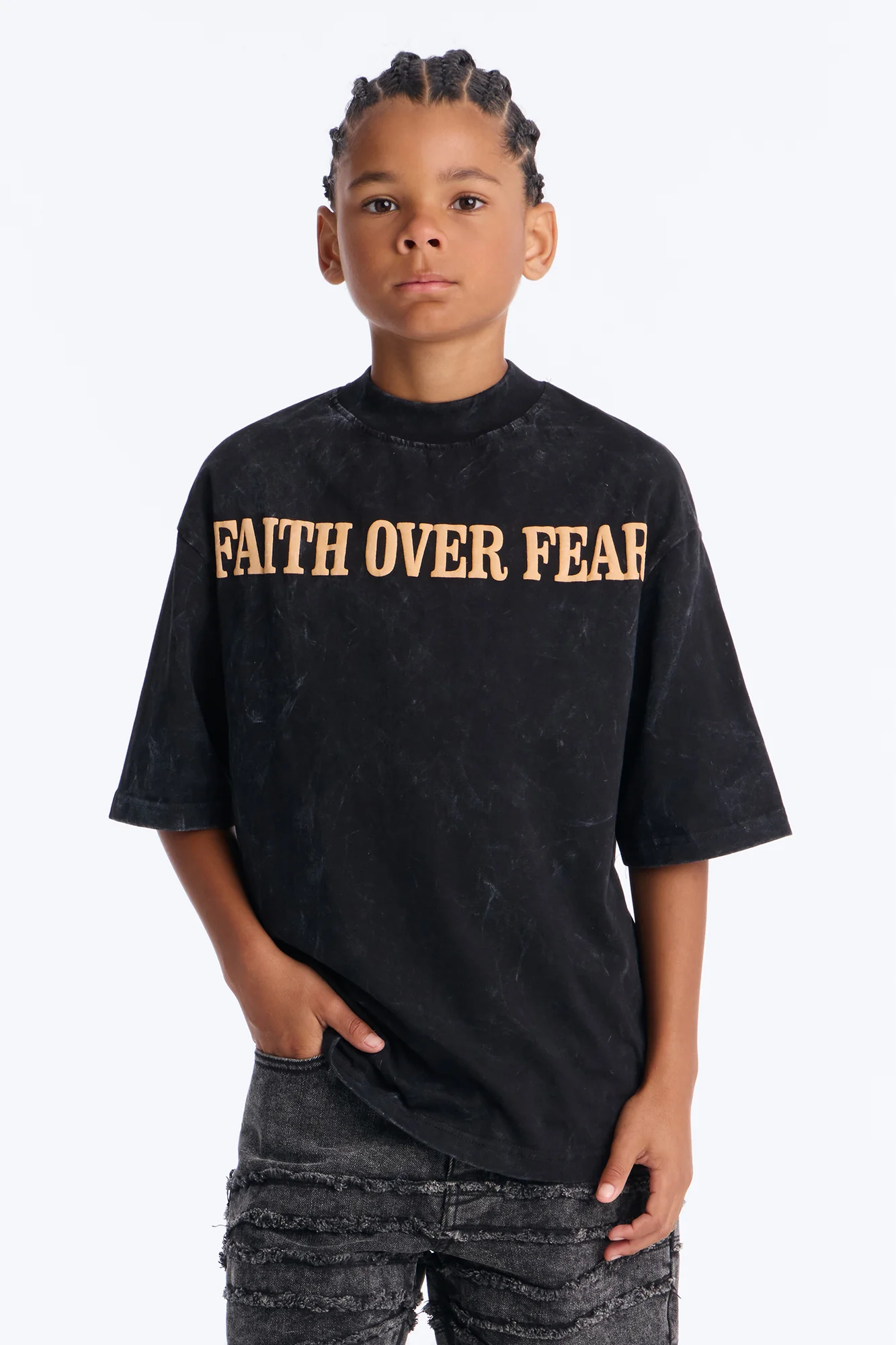 Mini Faith Over Fear Forever Short Sleeve Front/Back Tee - Black - Image 3