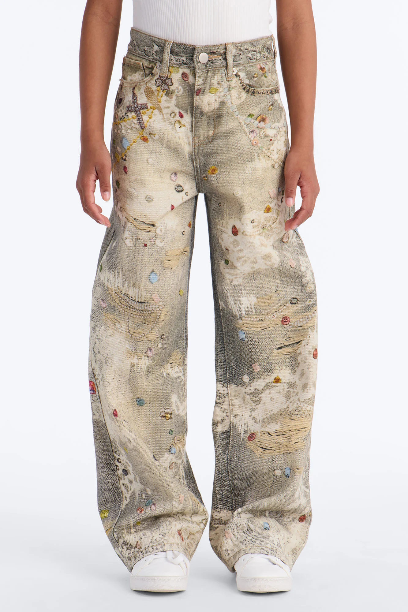 Mini Fancy Pearls Printed Jeans - Multi Color - Image 2