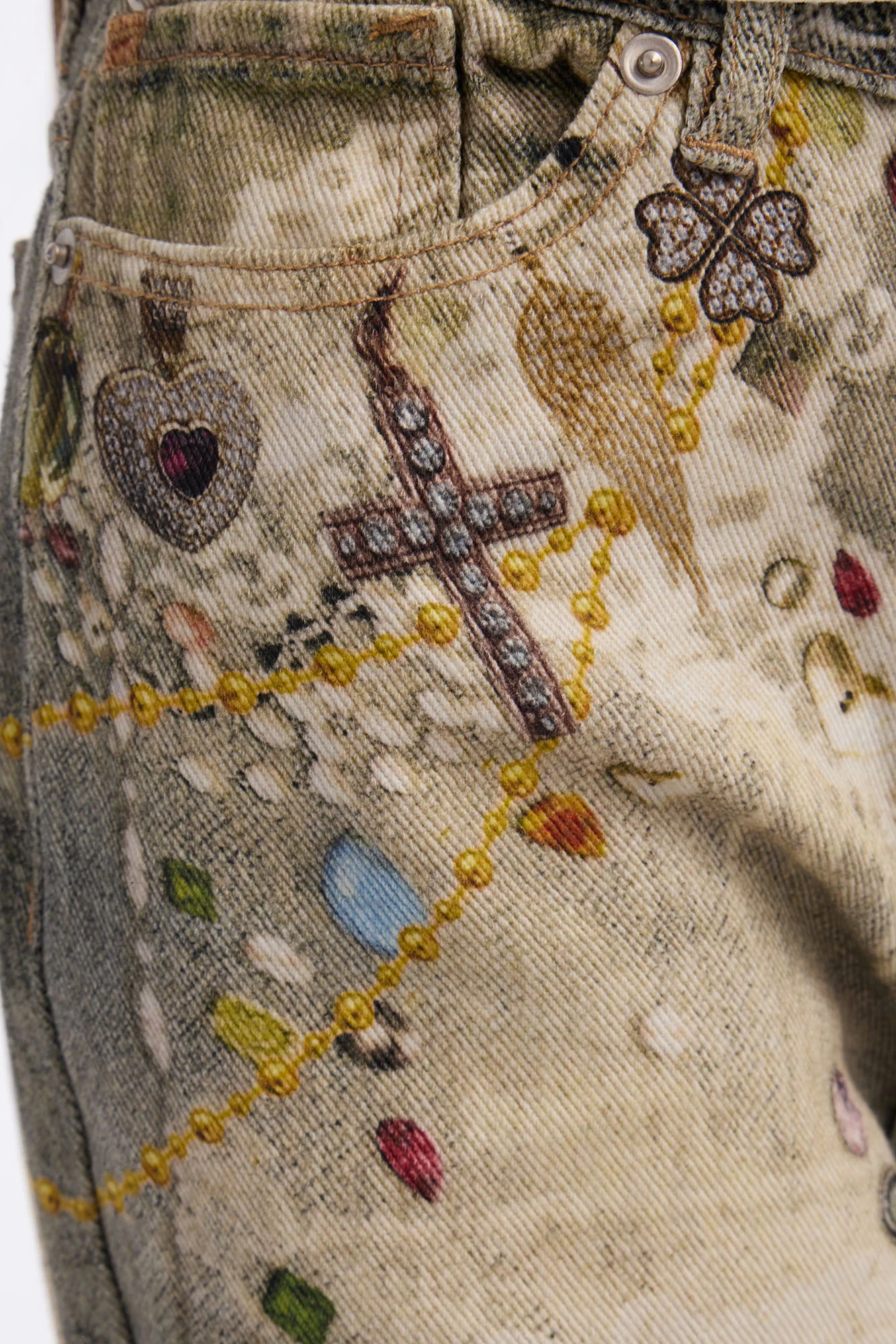 Mini Fancy Pearls Printed Jeans - Multi Color - Image 3