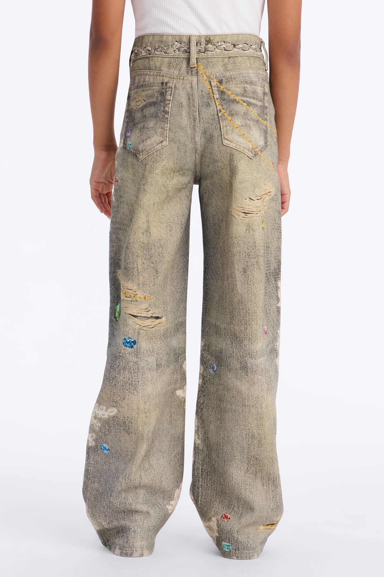 Mini Fancy Pearls Printed Jeans - Multi Color - Image 4