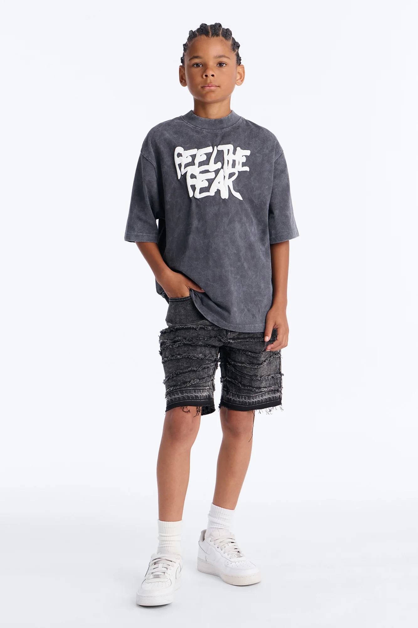 Mini Feel The Fear Short Sleeve Front/Back Tee - Grey - Image 2