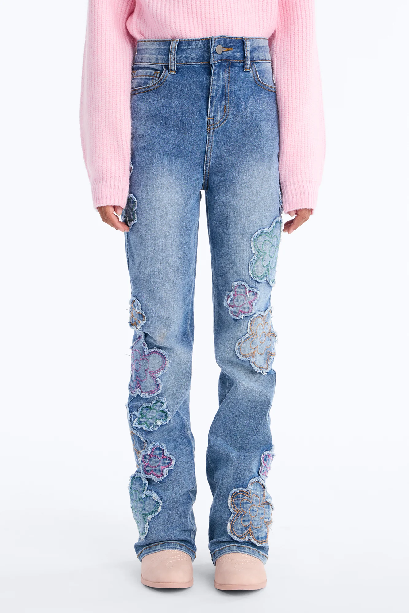 Mini Flower Field Floral Bootcut Jeans - Medium Wash