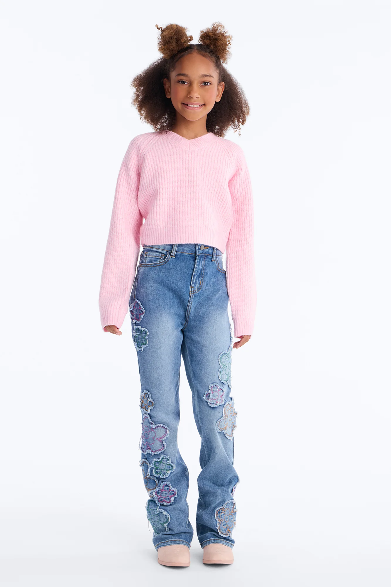 Mini Flower Field Floral Bootcut Jeans - Medium Wash - Image 2