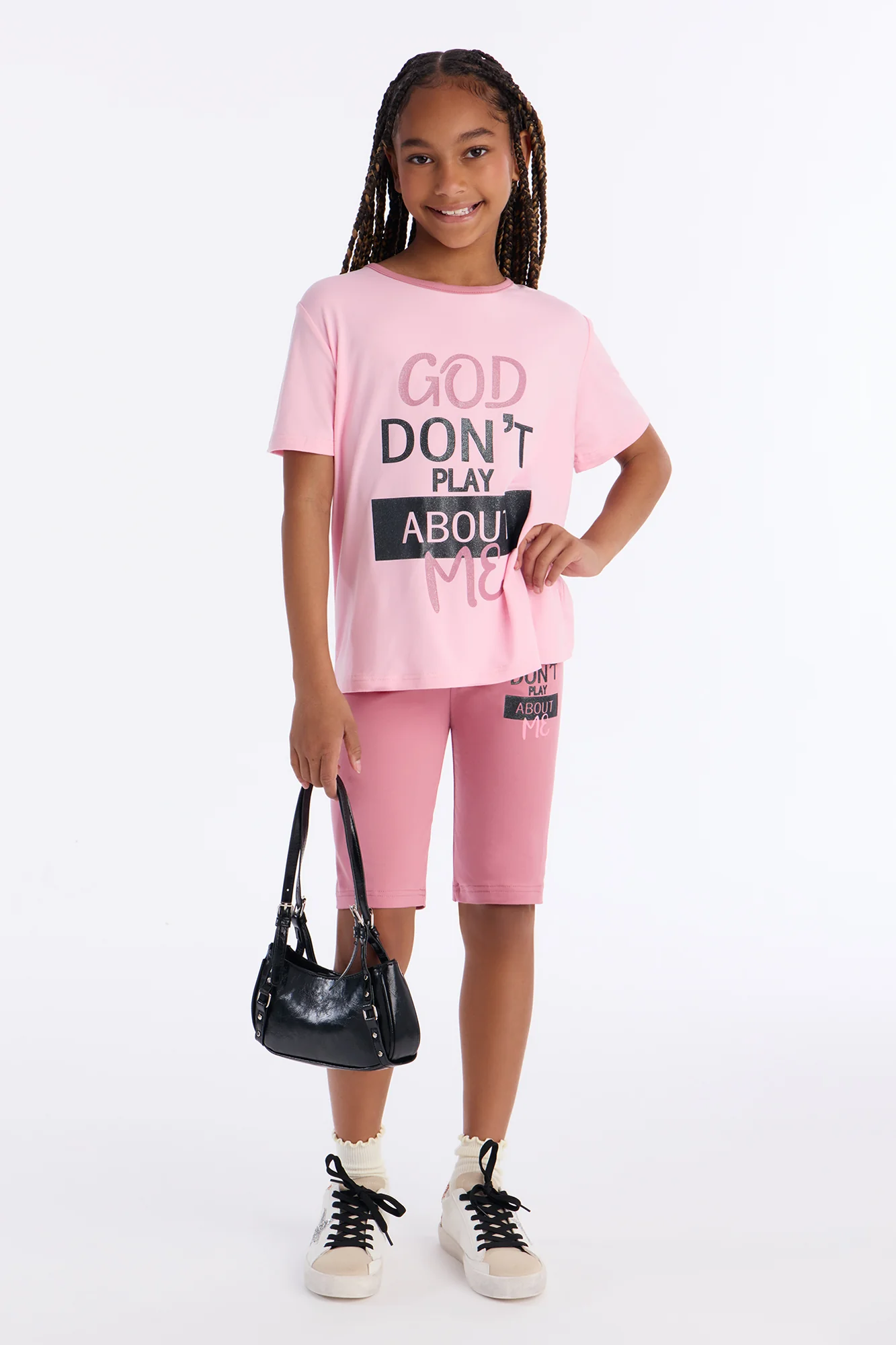 Mini God Don't Play About Me Short Set - Pink