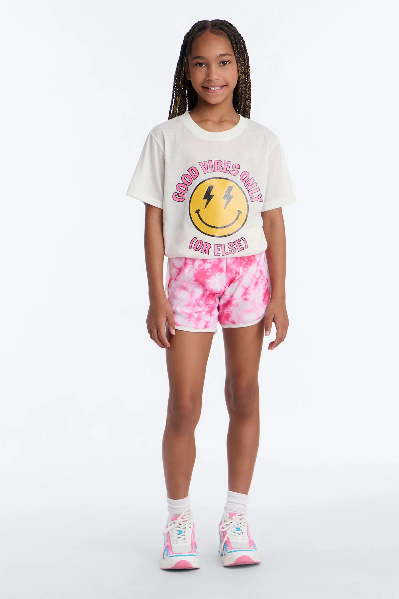 Mini Good Vibes Or Else Short Set - Cream/combo