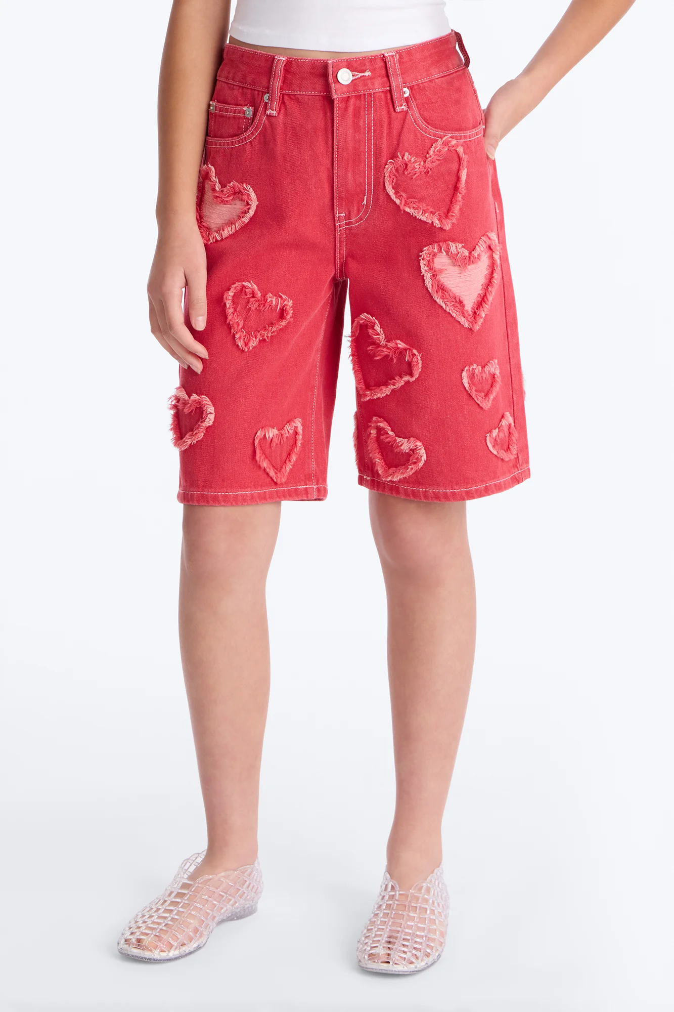 Mini Have A Heart Patchwork Denim Jorts - Hot Pink - Image 2