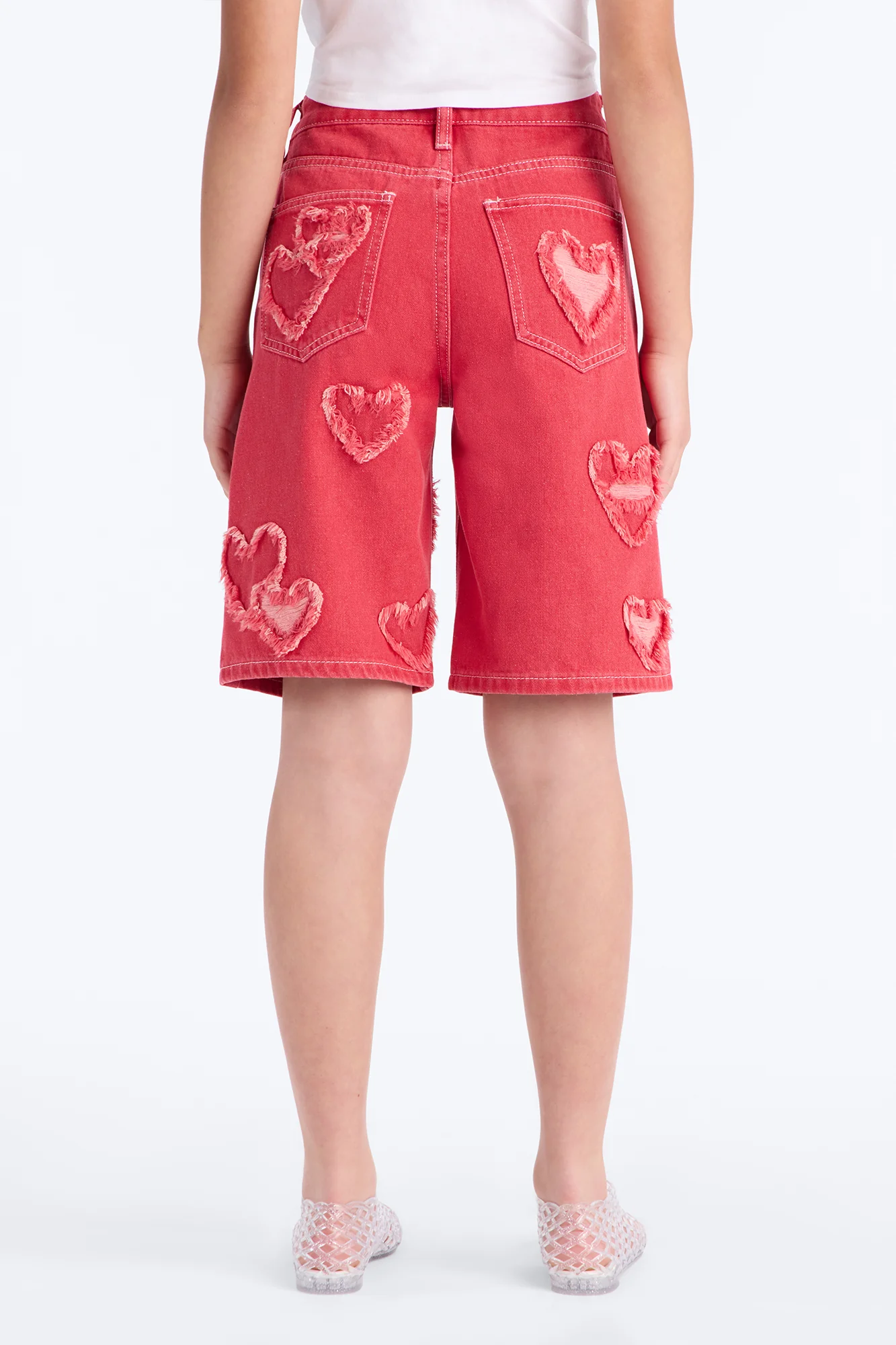 Mini Have A Heart Patchwork Denim Jorts - Hot Pink - Image 4