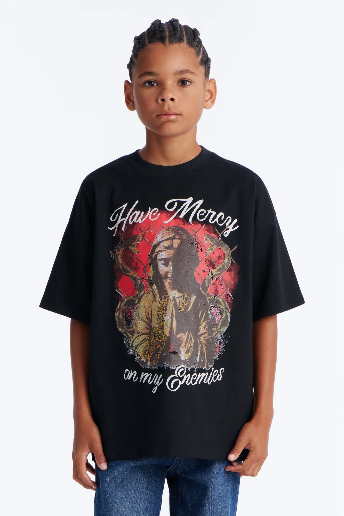 Mini Have Mercy Glitter Print Short Sleeve Tee - Black