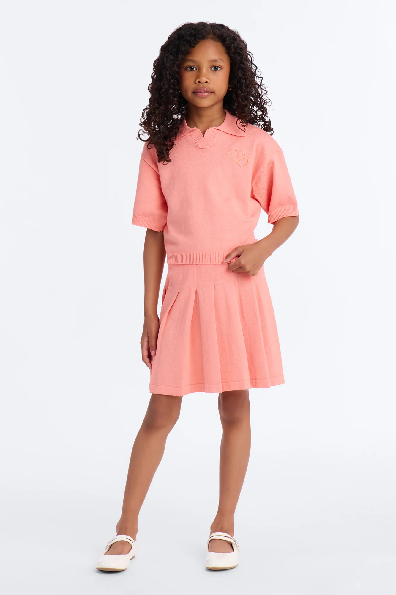 Mini Heartbeats In Harmony Pleated Mini Skirt Set - Coral