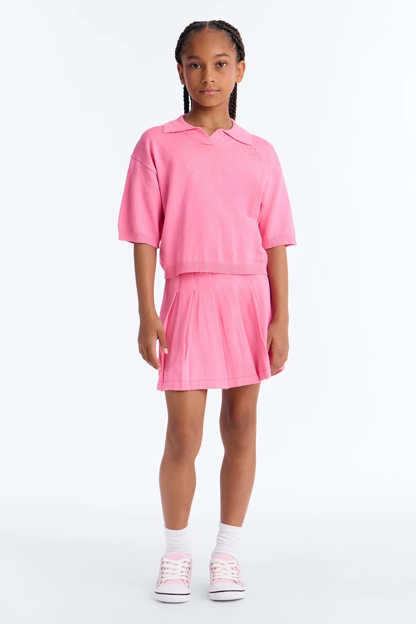 Mini Heartbeats In Harmony Pleated Mini Skirt Set - Pink