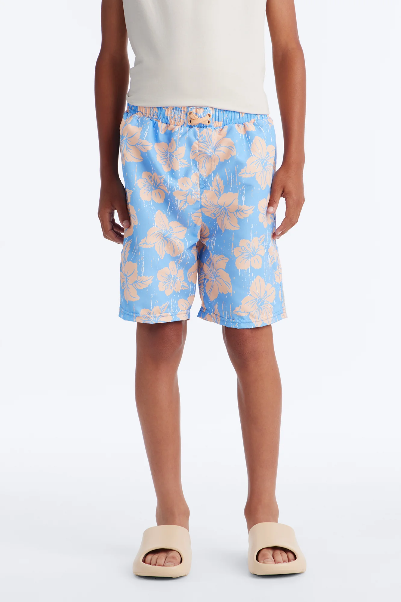 Mini Hibiscus Vibes Swim Trunk - Light Blue