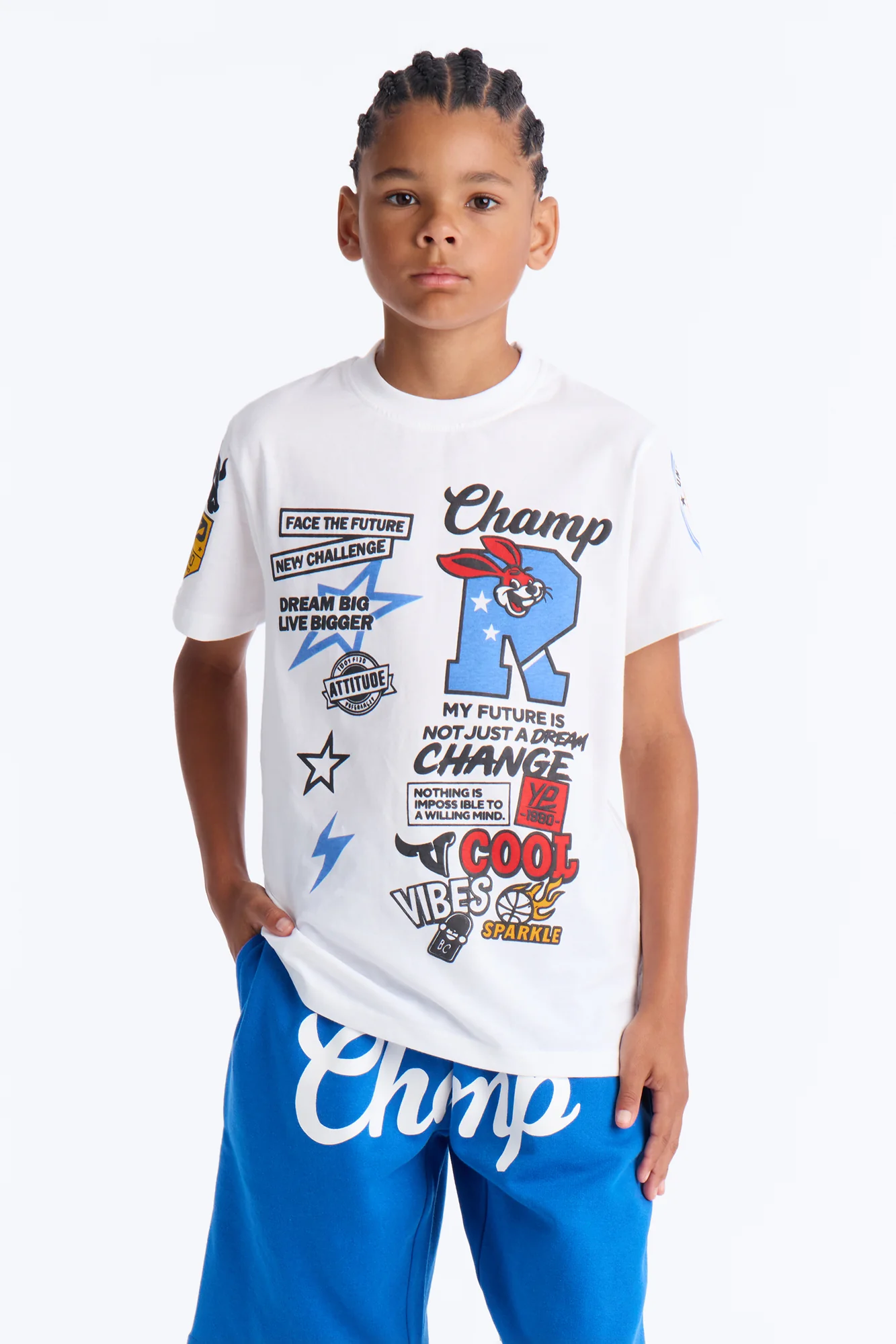 Mini I'm The Champ Fleece Short Set - White/Blue - Image 2
