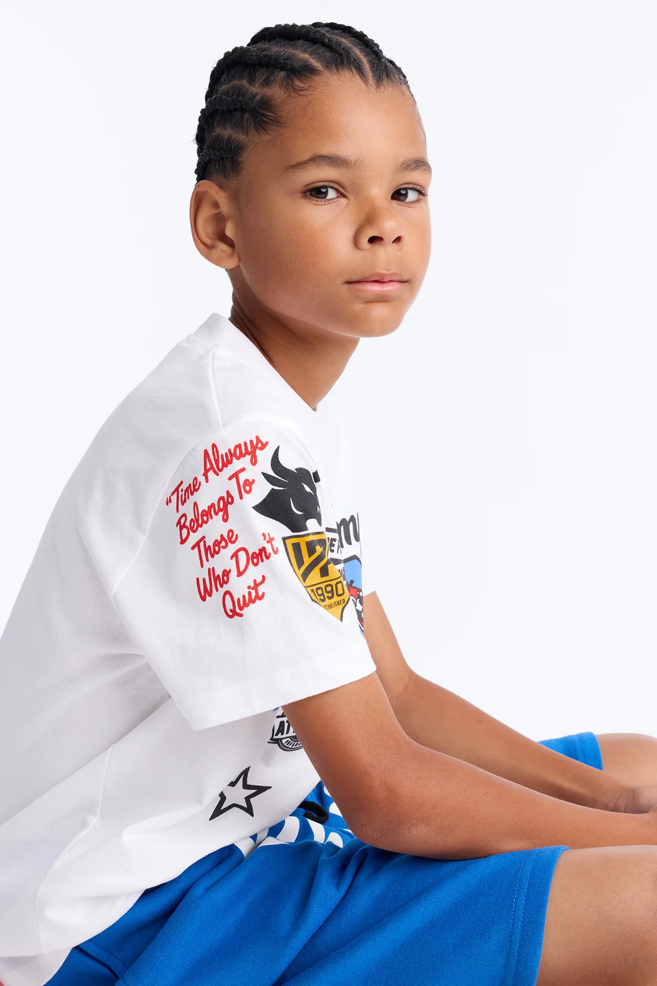 Mini I'm The Champ Fleece Short Set - White/Blue - Image 3