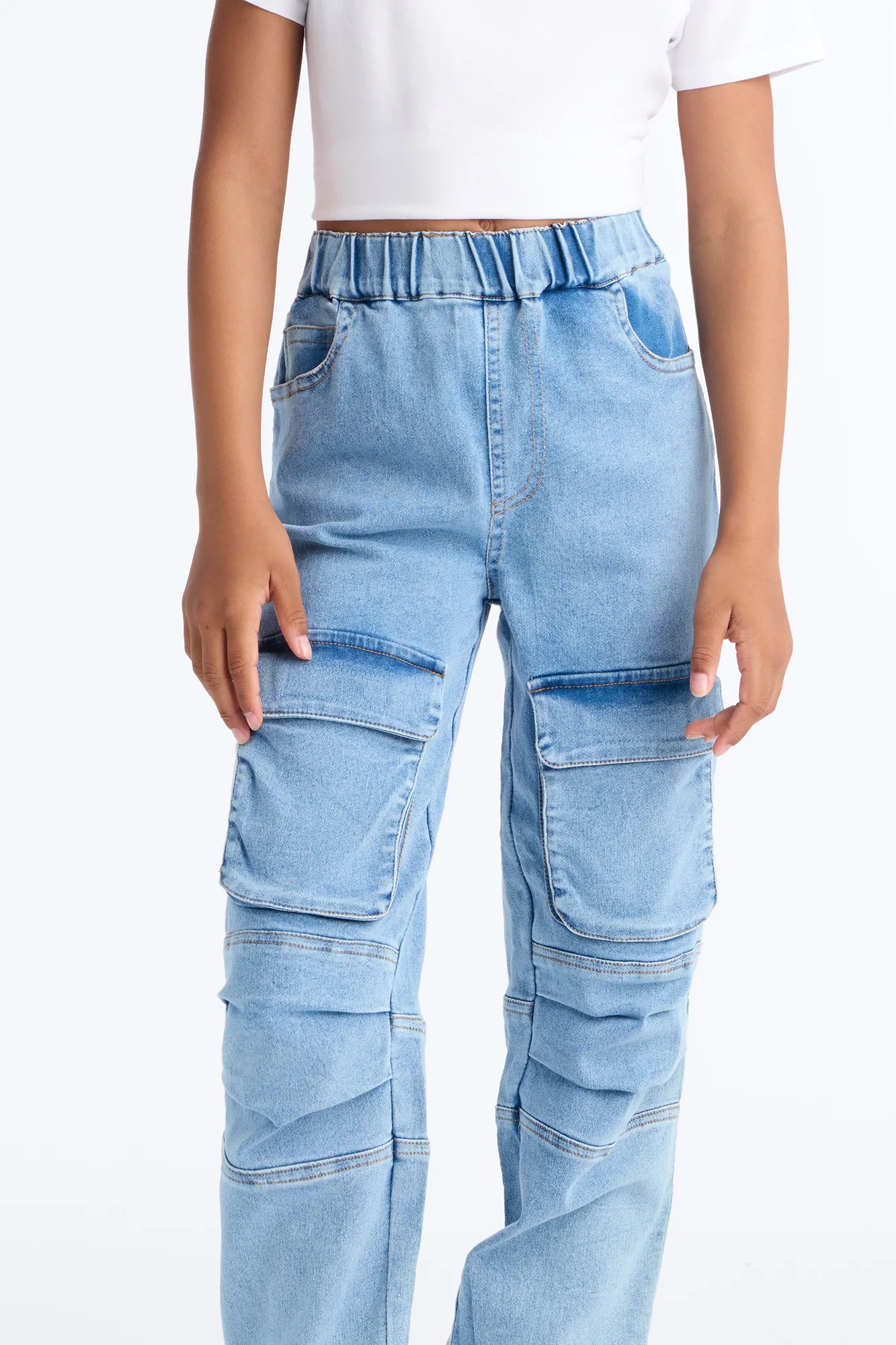 Mini Into It Cargo Denim Jogger - Light Wash - Image 3