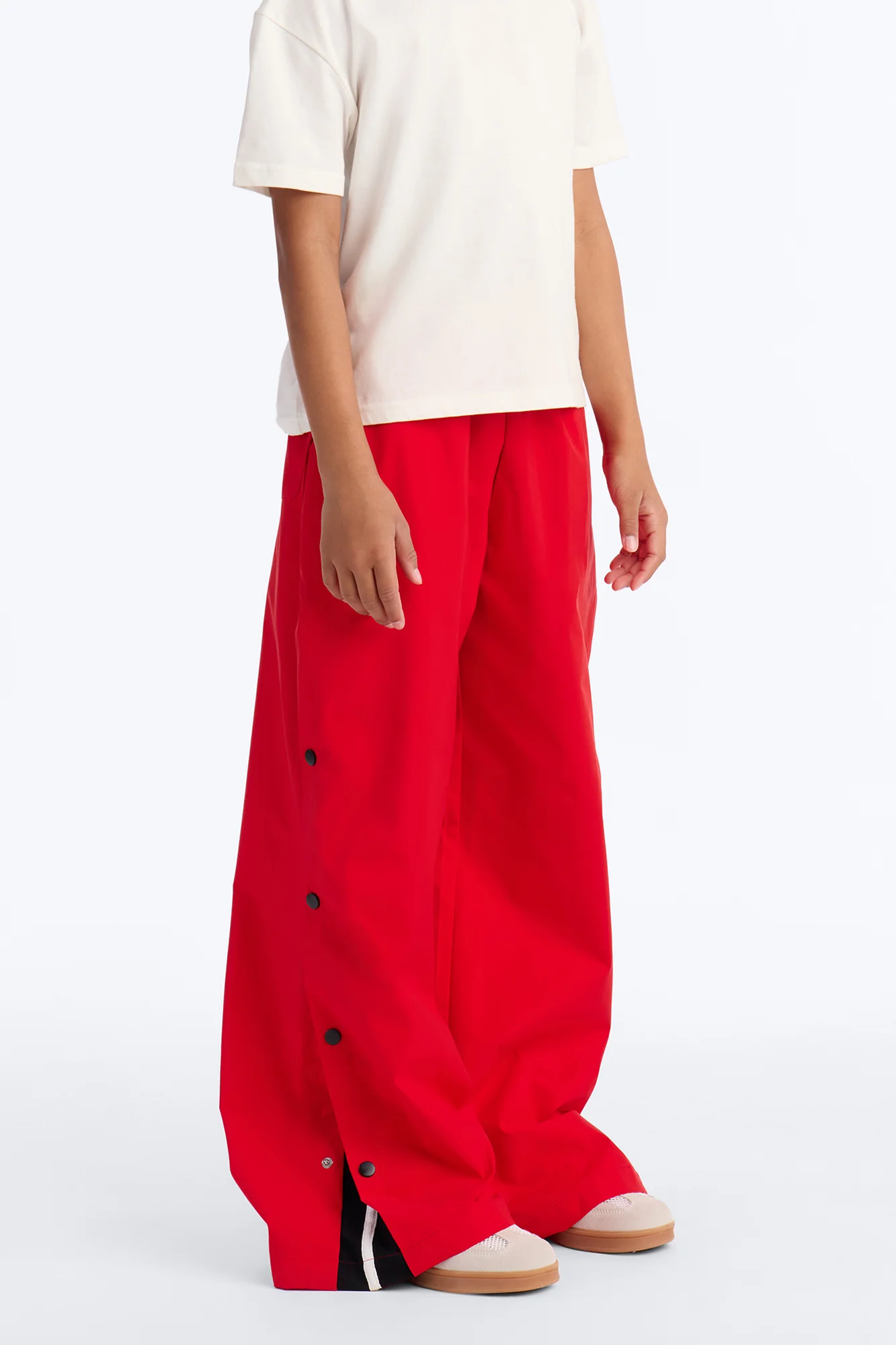 Mini Jennie Snap Button Track Pant - Red/White - Image 2