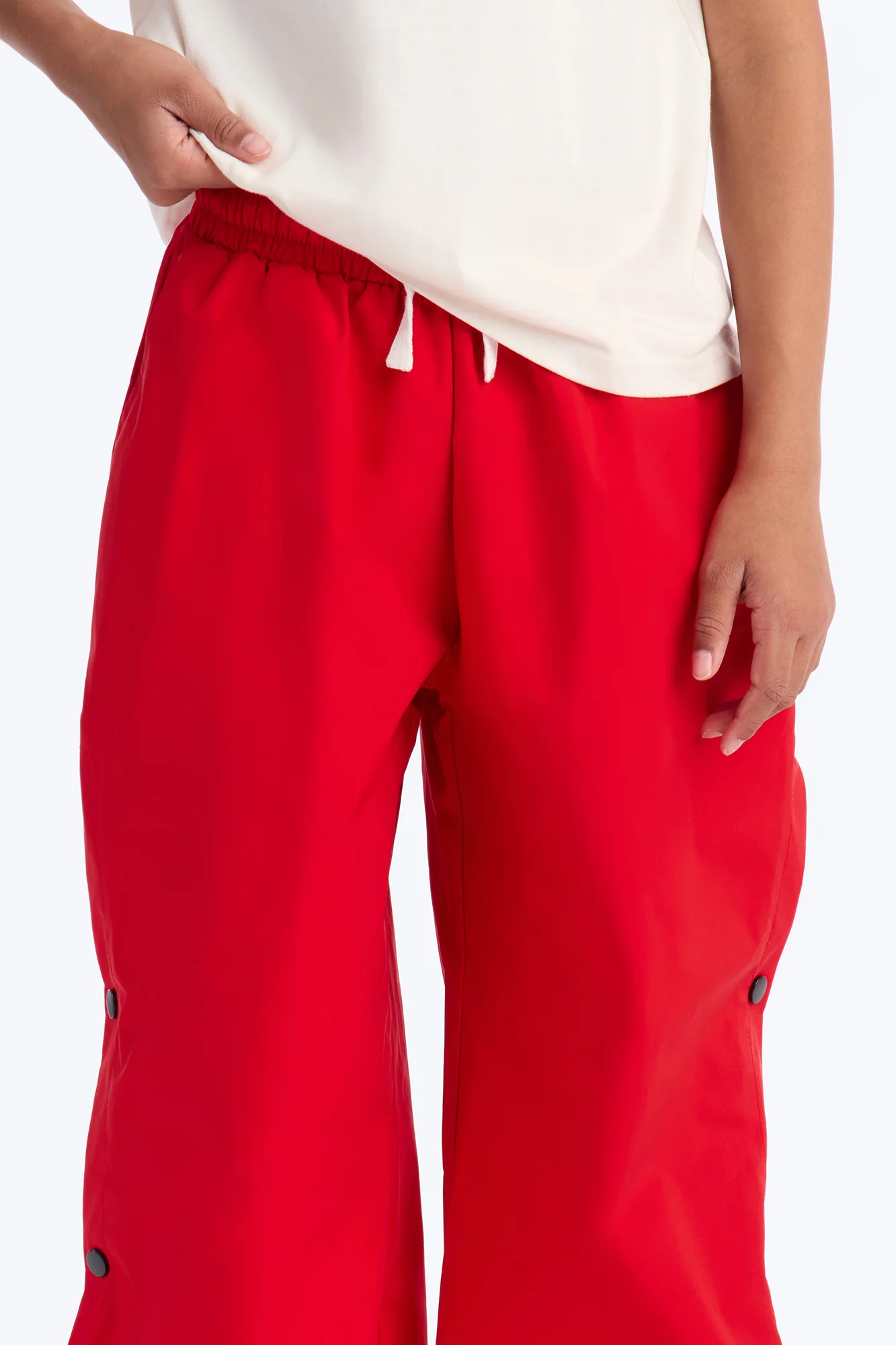 Mini Jennie Snap Button Track Pant - Red/White - Image 3