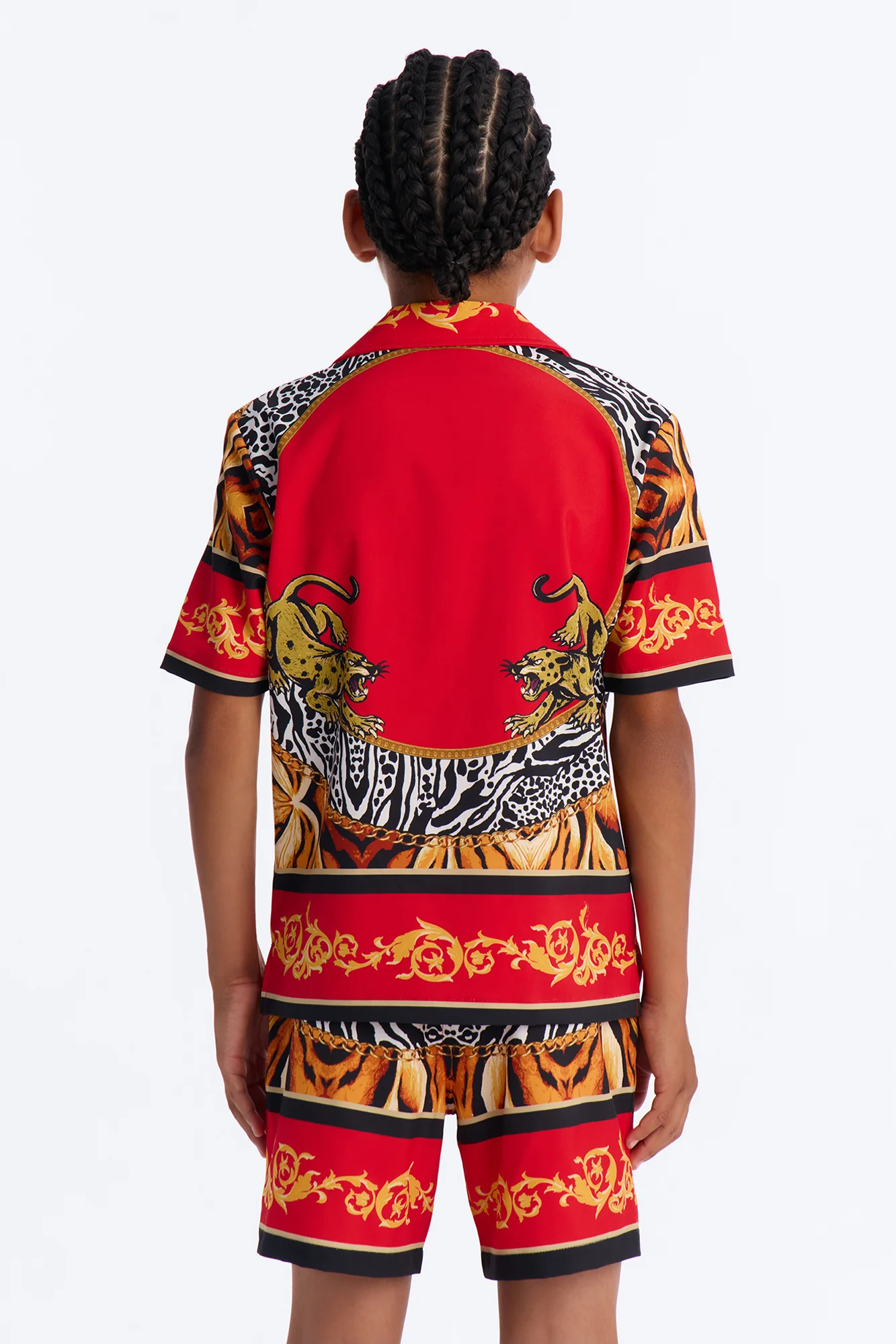 Mini Jungle Royale Baroque Cuban Collar Button Up Shirt - Red - Image 4