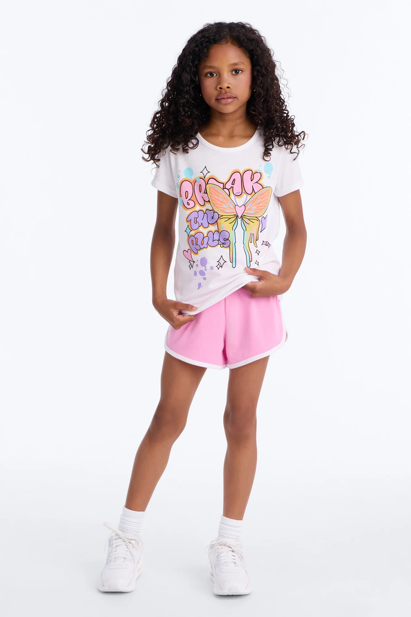 Mini Just Break The Rules Short Set - White/Pink