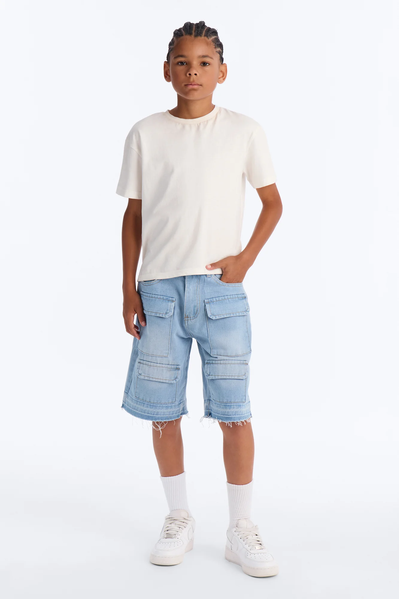Mini Keep It Simple Cargo Denim Shorts - Ice Blue - Image 2
