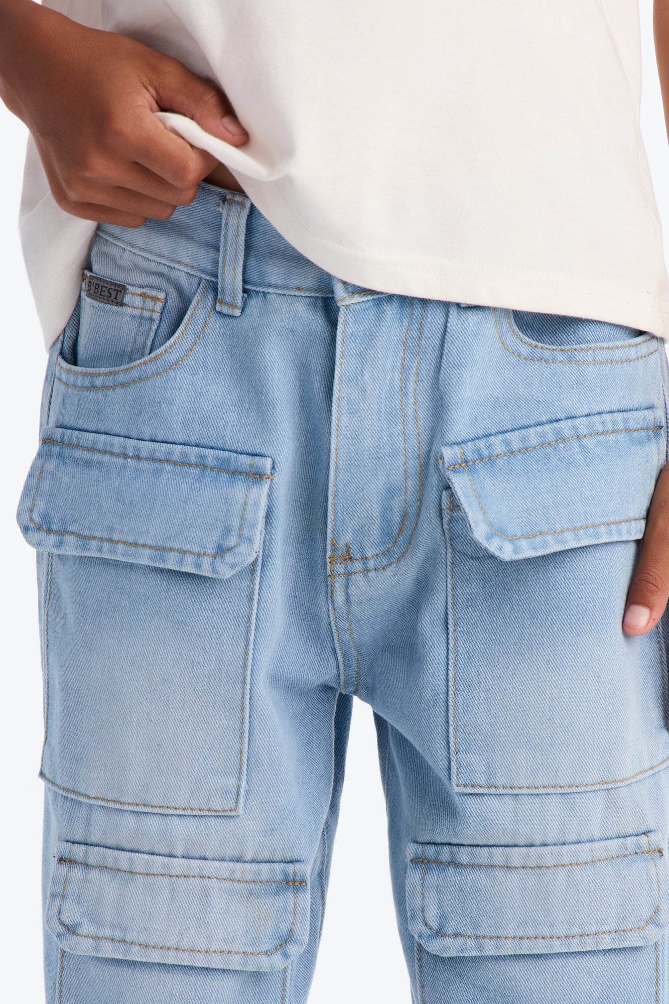 Mini Keep It Simple Cargo Denim Shorts - Ice Blue - Image 3
