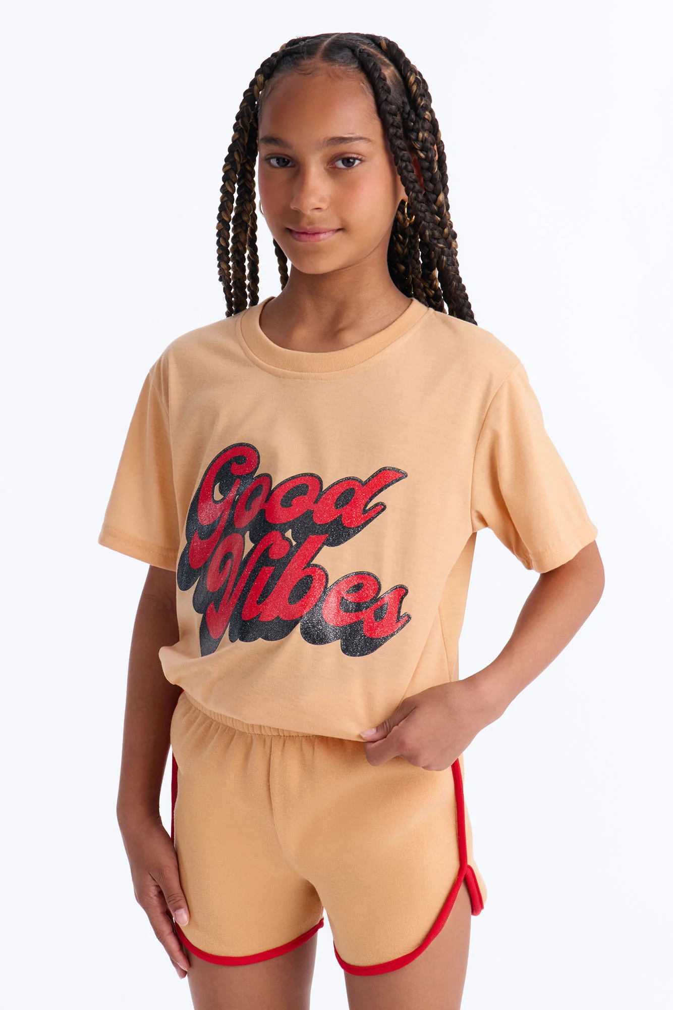 Mini Keep The Good Vibes Short Set - Sand - Image 2