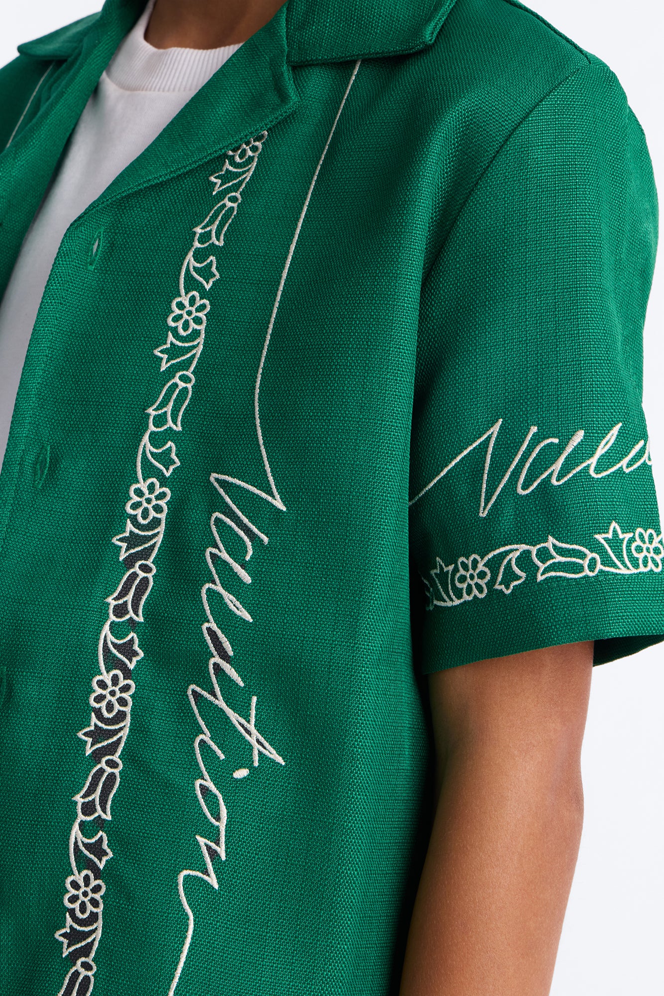 Mini Kingston Embroidered Cuban Collar Button Up Shirt - Green - Image 3