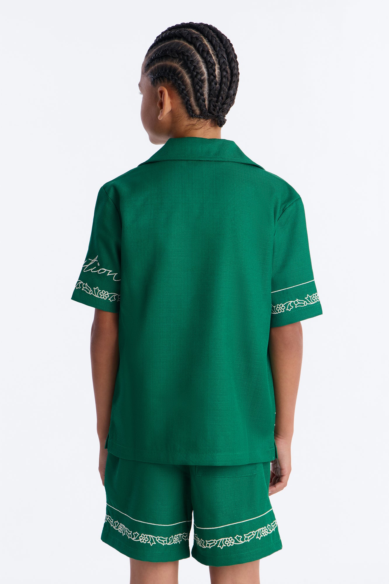 Mini Kingston Embroidered Cuban Collar Button Up Shirt - Green - Image 4
