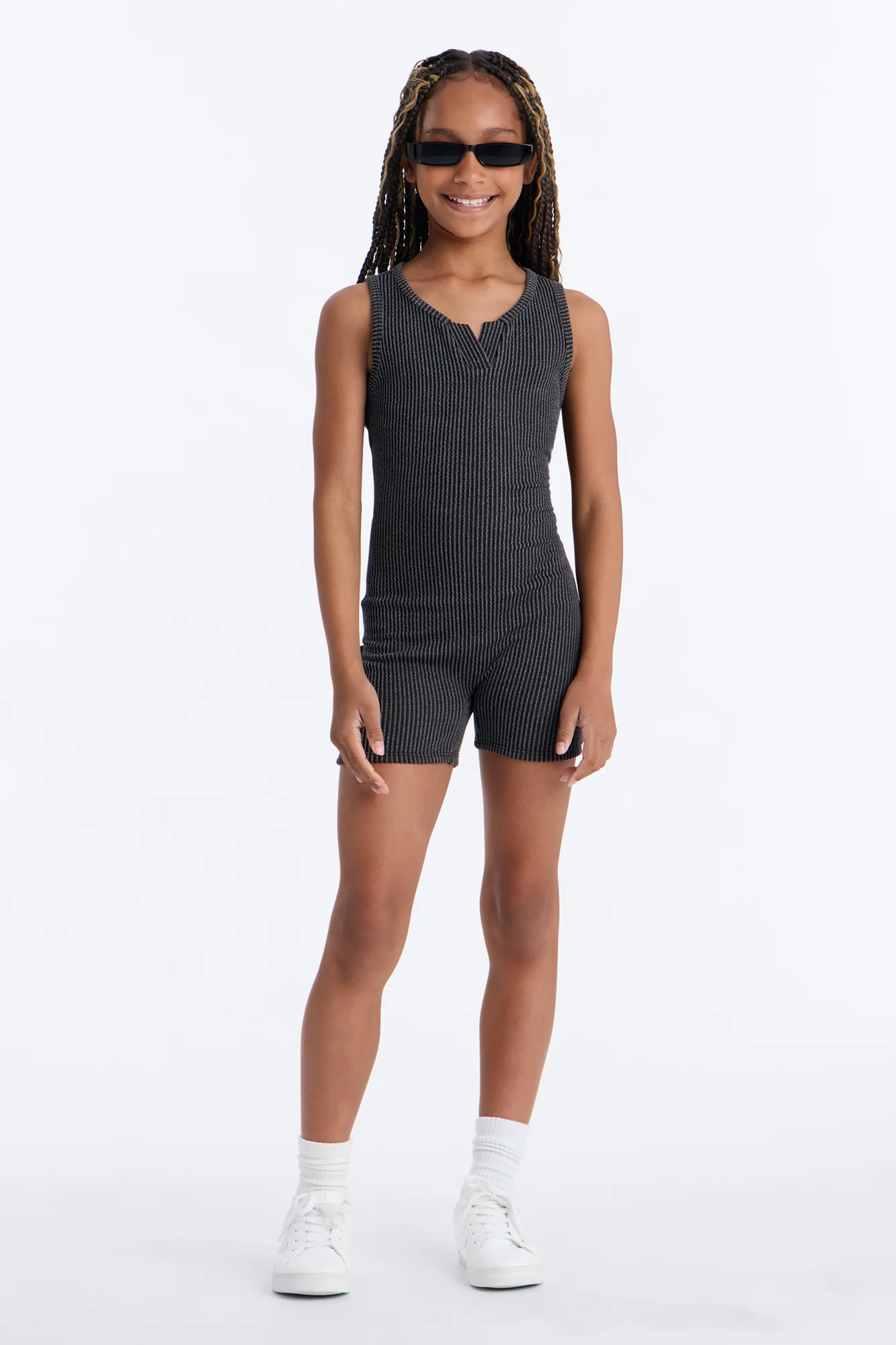 Mini Leanne Ribbed Romper - Black