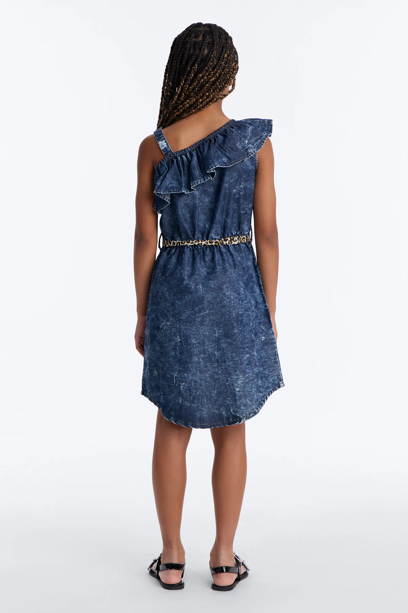 Mini Let's Celebrate One Shoulder Dress - Dark Wash - Image 4