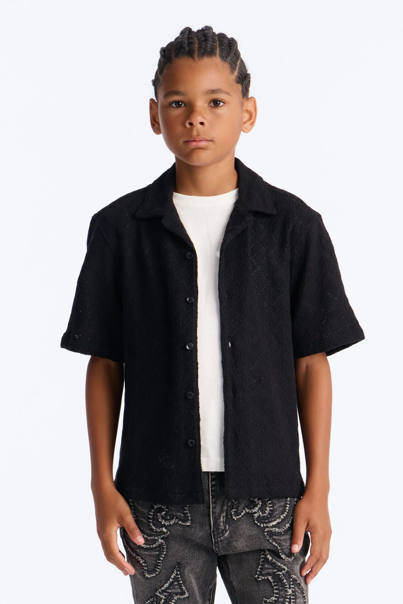 Mini Let's Talk Textured Button Down Shirt - Black