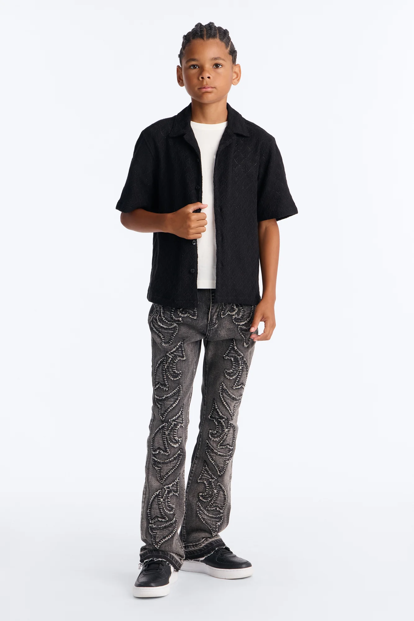 Mini Let's Talk Textured Button Down Shirt - Black - Image 2