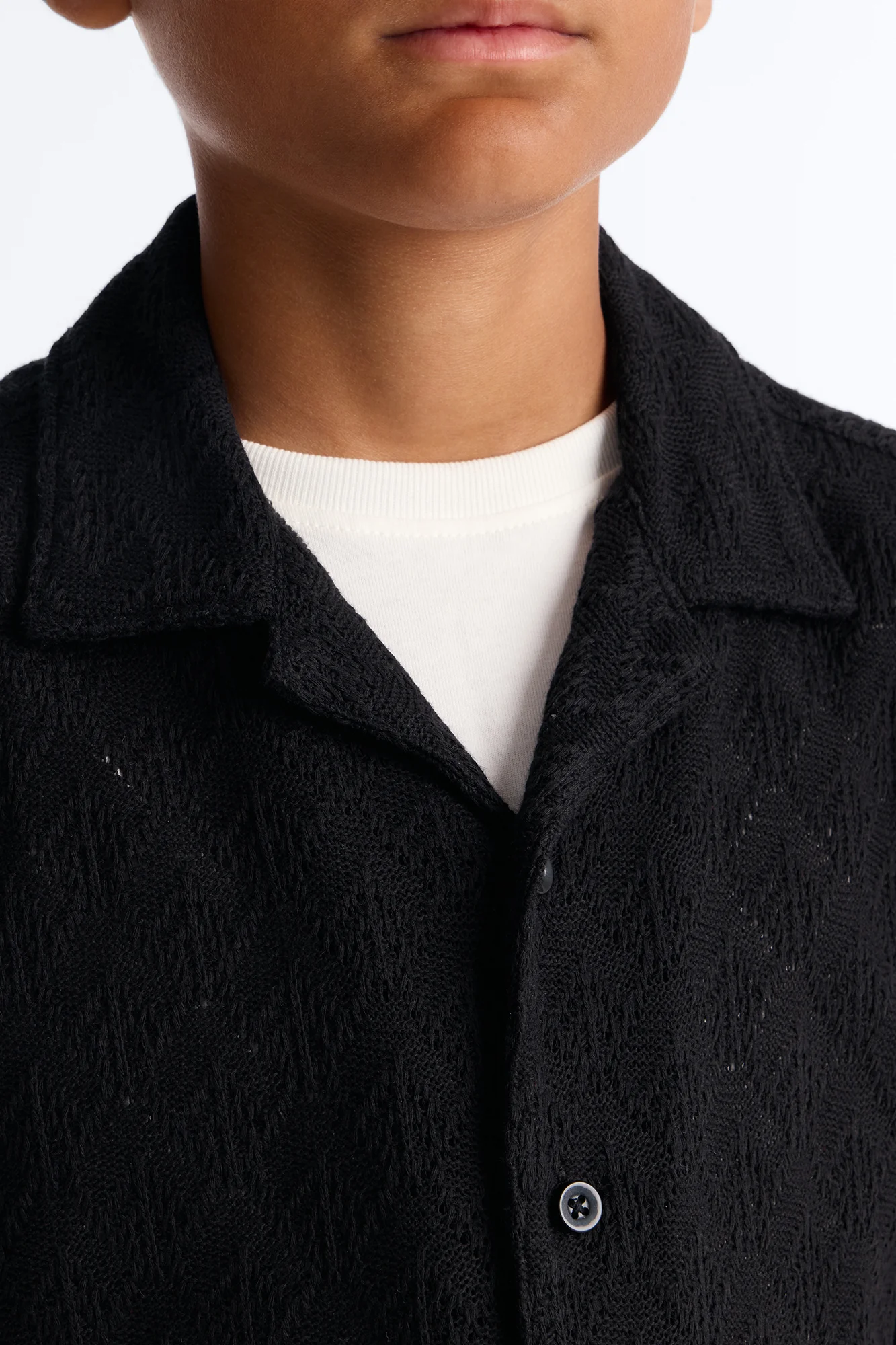 Mini Let's Talk Textured Button Down Shirt - Black - Image 3
