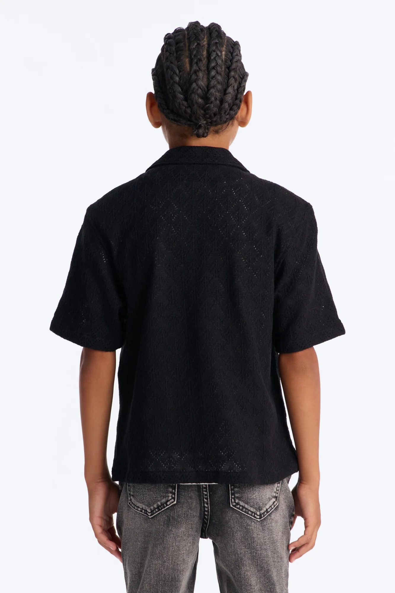 Mini Let's Talk Textured Button Down Shirt - Black - Image 4