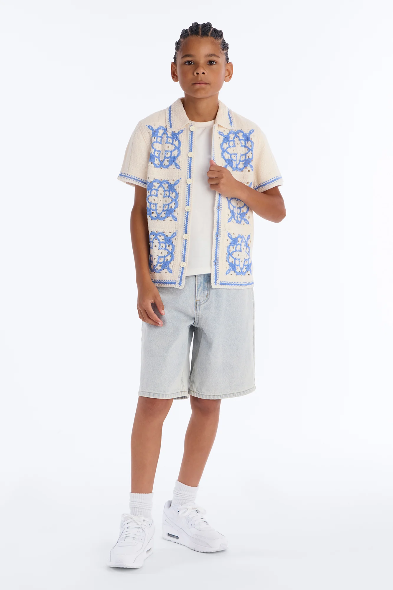 Mini Lido Isle Crochet Button Up Shirt - Cream - Image 2