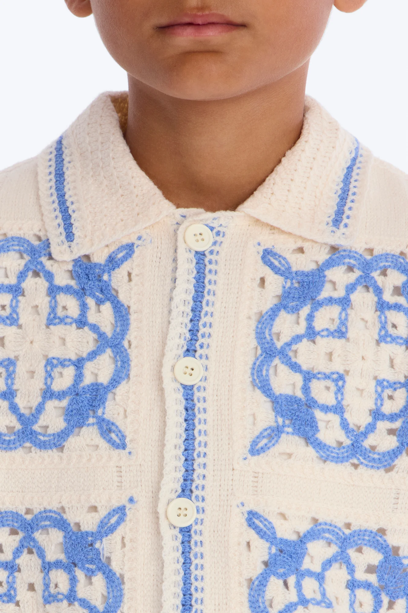 Mini Lido Isle Crochet Button Up Shirt - Cream - Image 3
