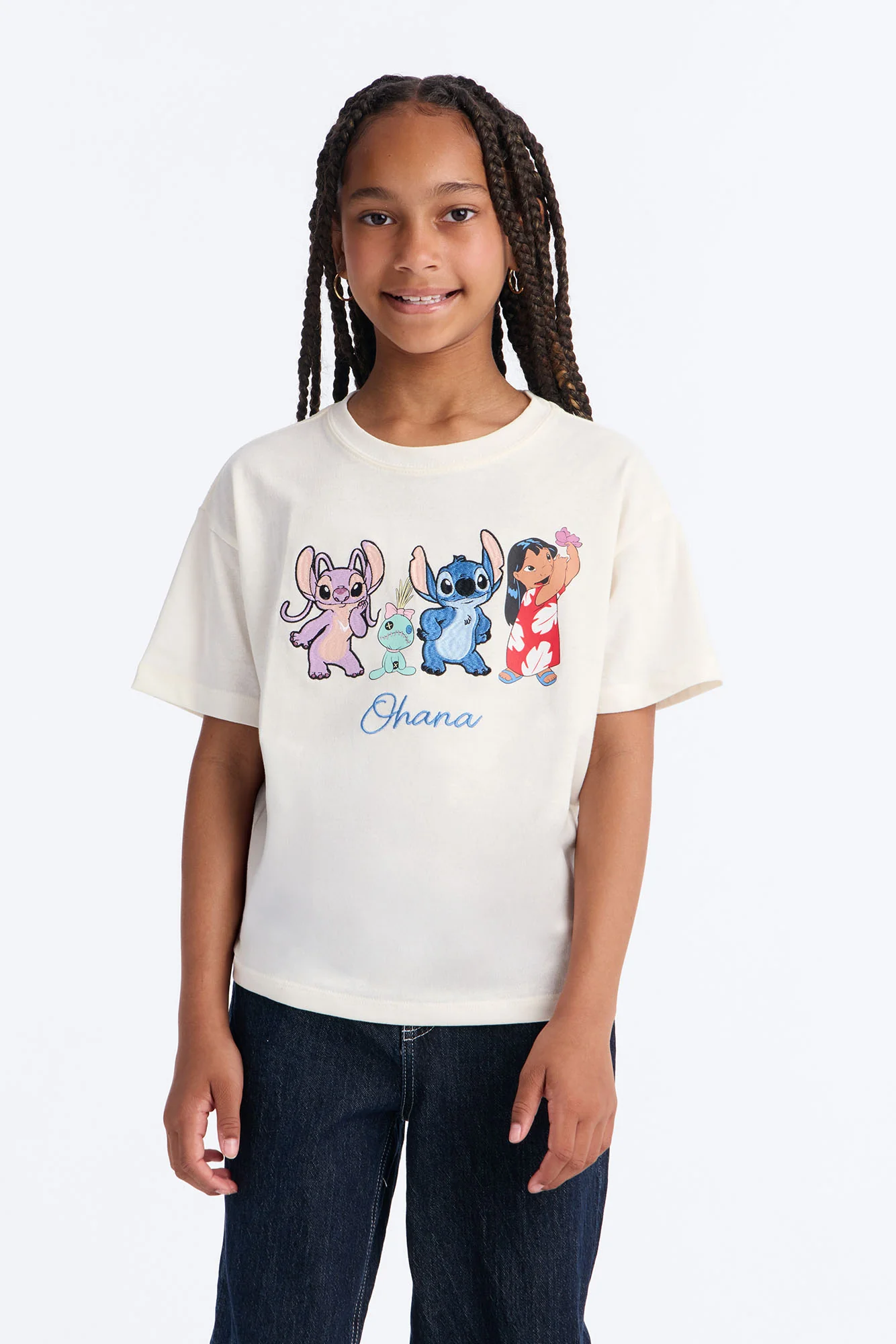 Mini Lilo And Stitch Ohana Front/Back Short Sleeve Tee - Ivory