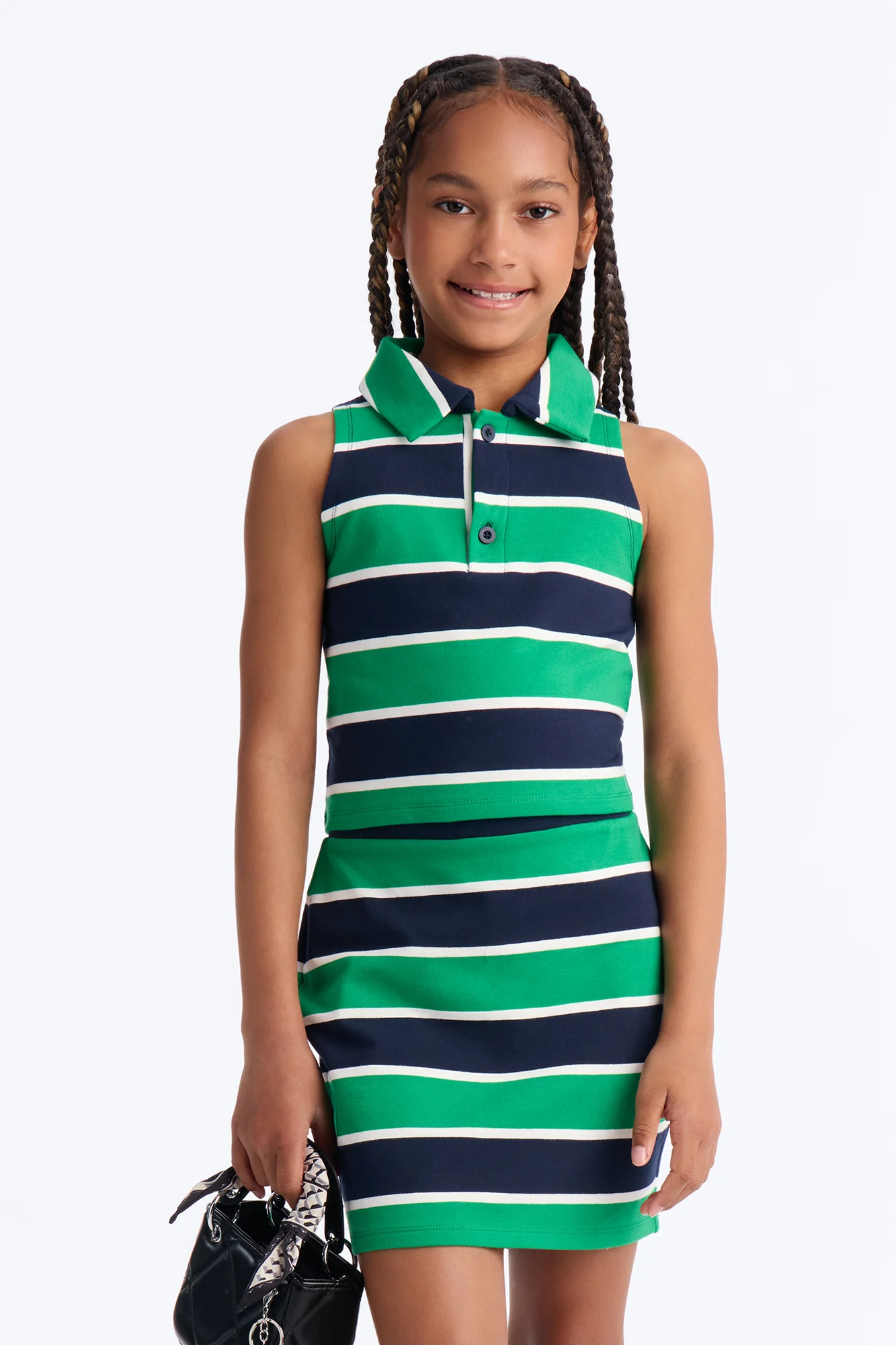 Mini Lindsay Sleeveless Striped Skirt Set - Kelly Green