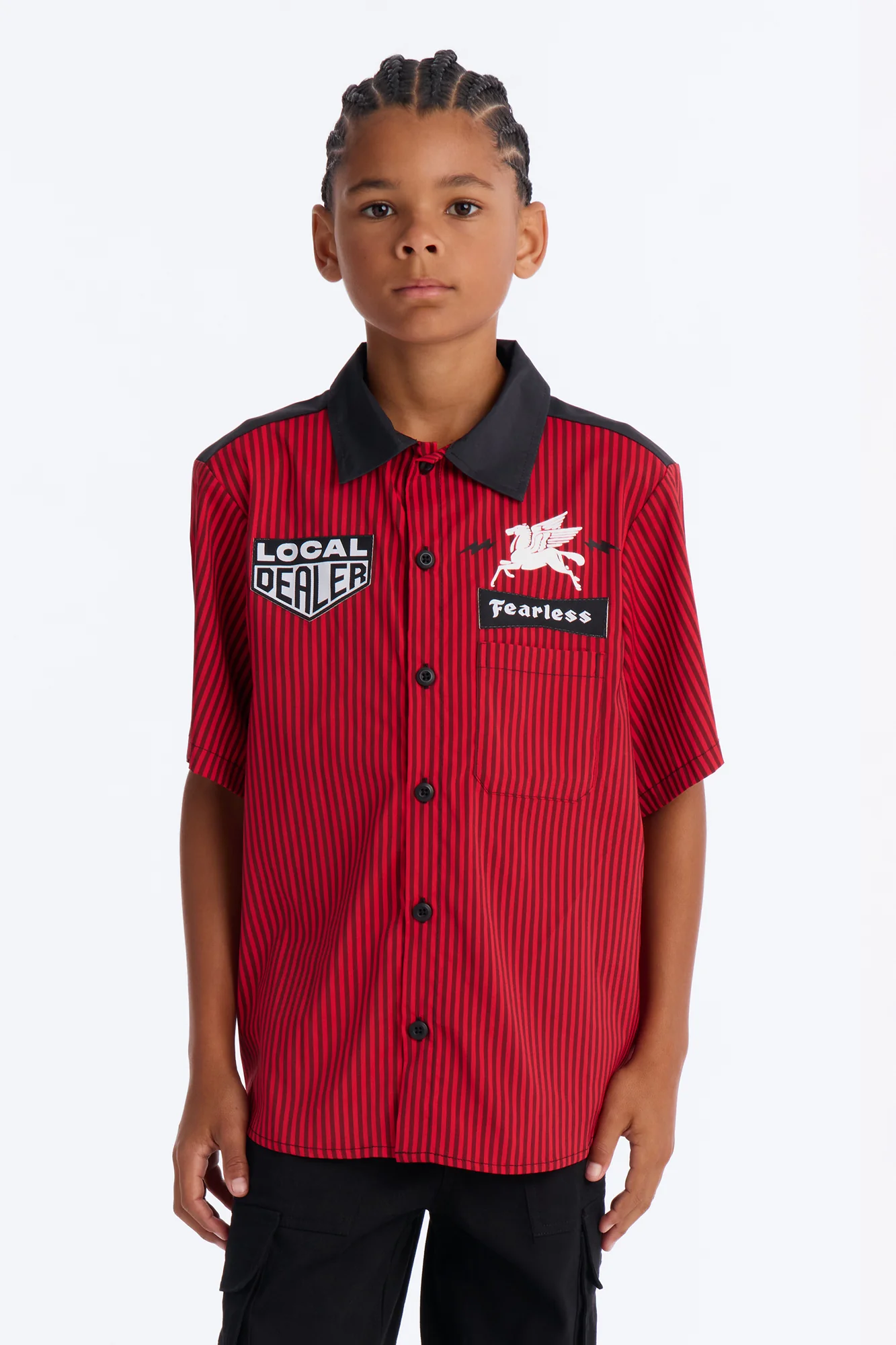 Mini Local Dealer Striped Button Up Shirt - Red - Image 3