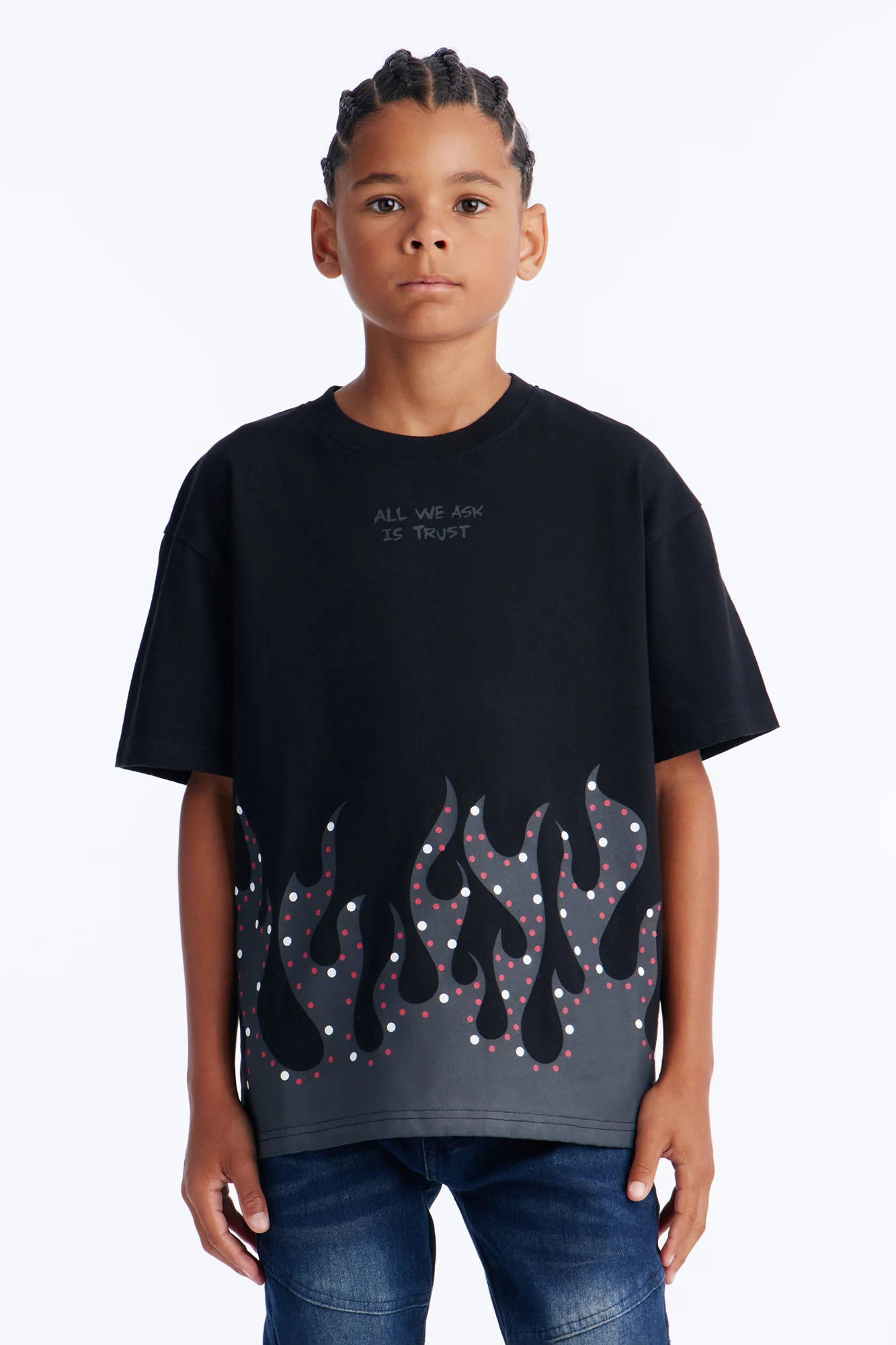 Mini Loyalty Burns Deep Embroidery Short Sleeve Tee - Black