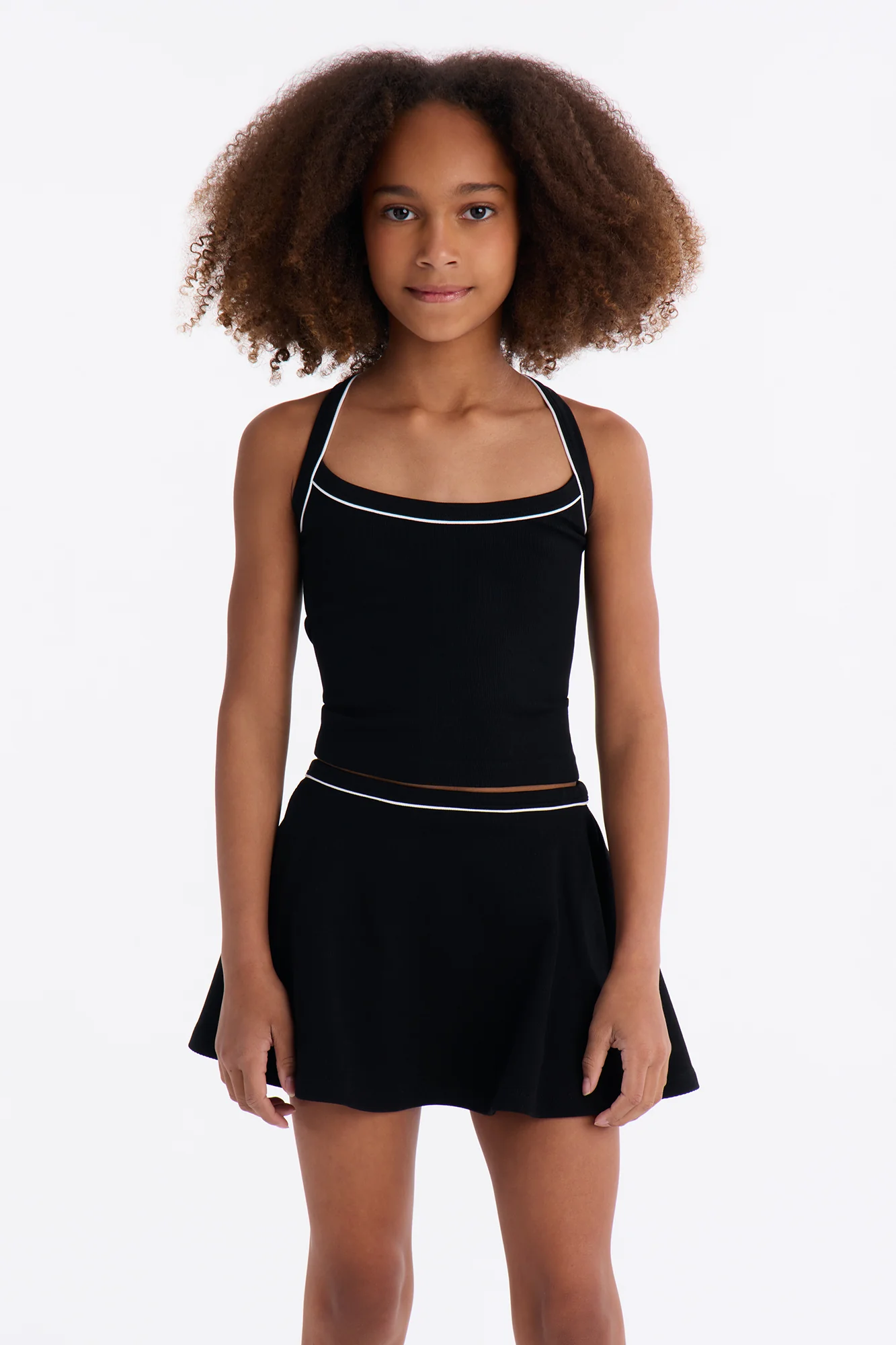 Mini Match The Vibes Ribbed Skirt Set - Black